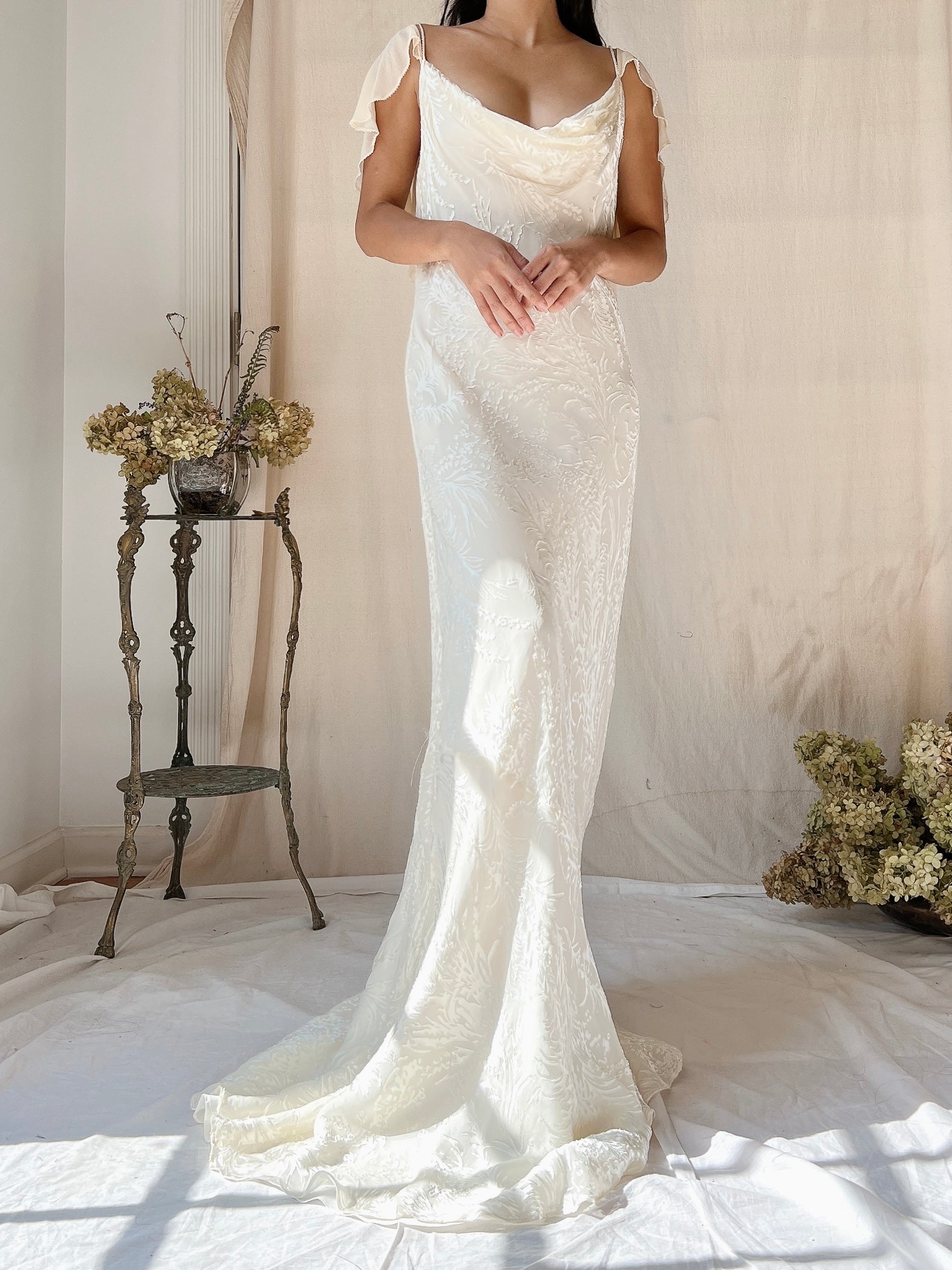 Vintage Silk Devore Bias Cut Gown - L