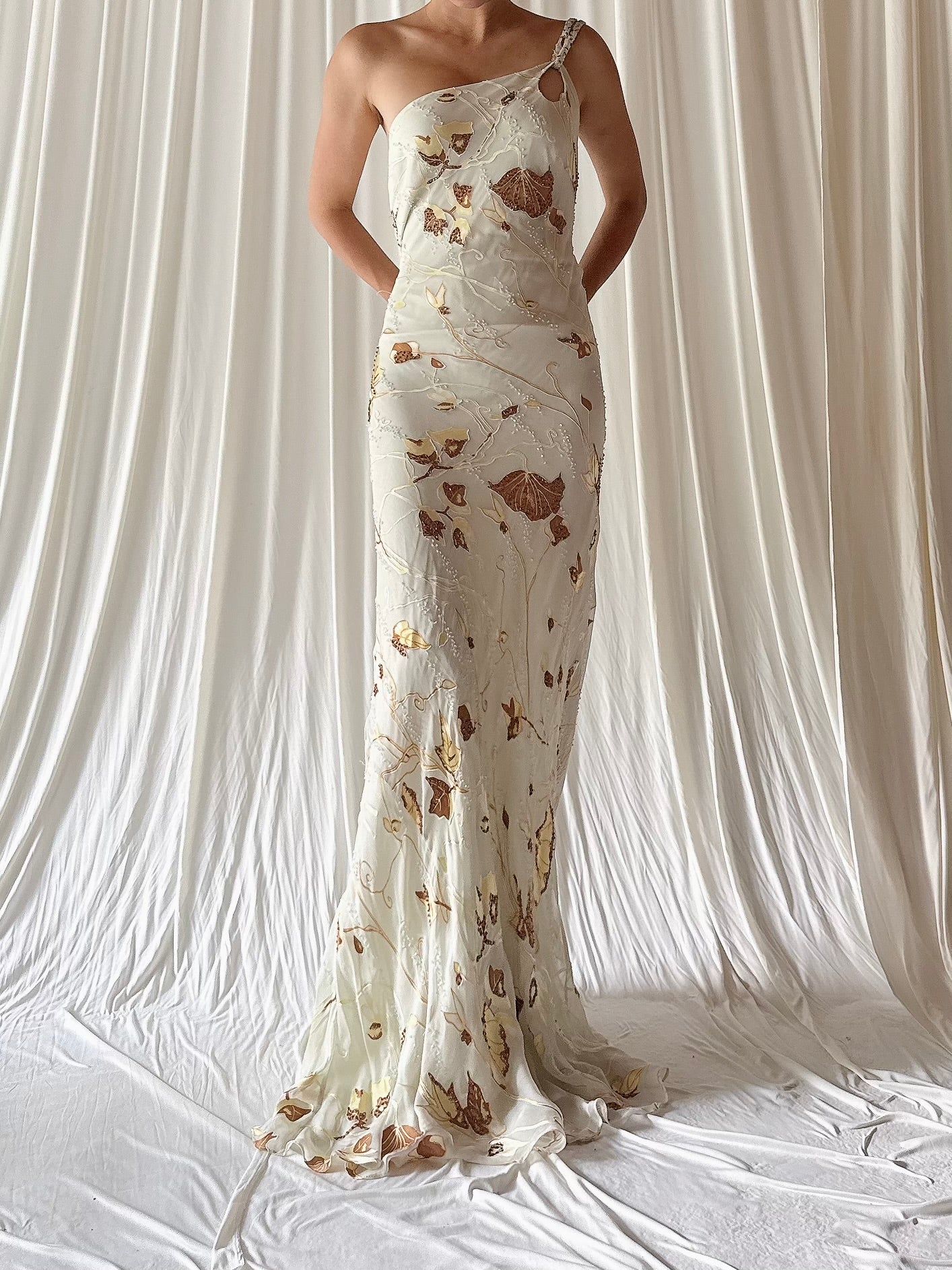 Vintage Seafoam Bias Cut Silk Beaded Dress - US 10