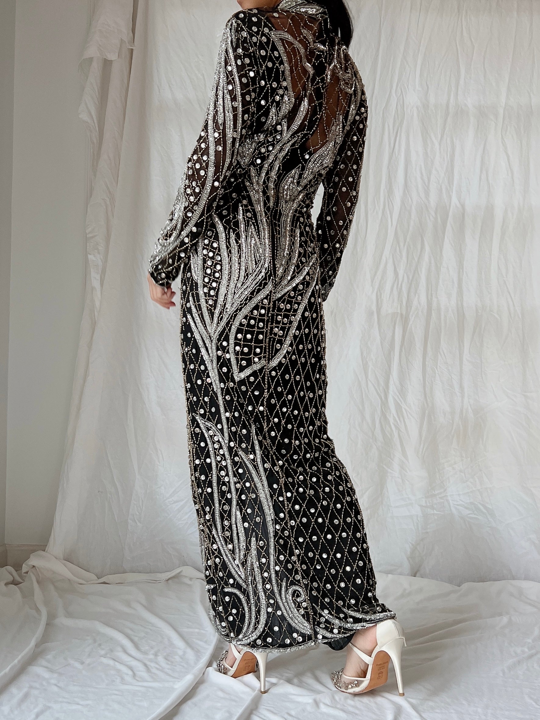 1980s Crystal Beaded Silk Gown - S/M