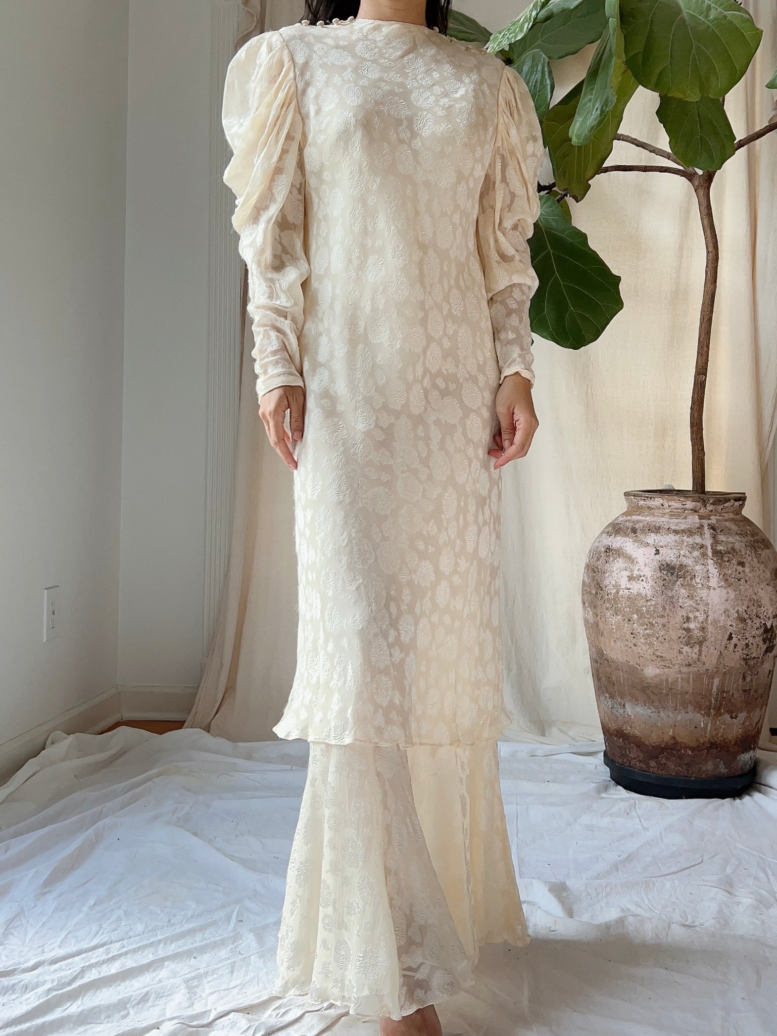 Vintage Silk Dolman Sleeves Tiered Dress - S