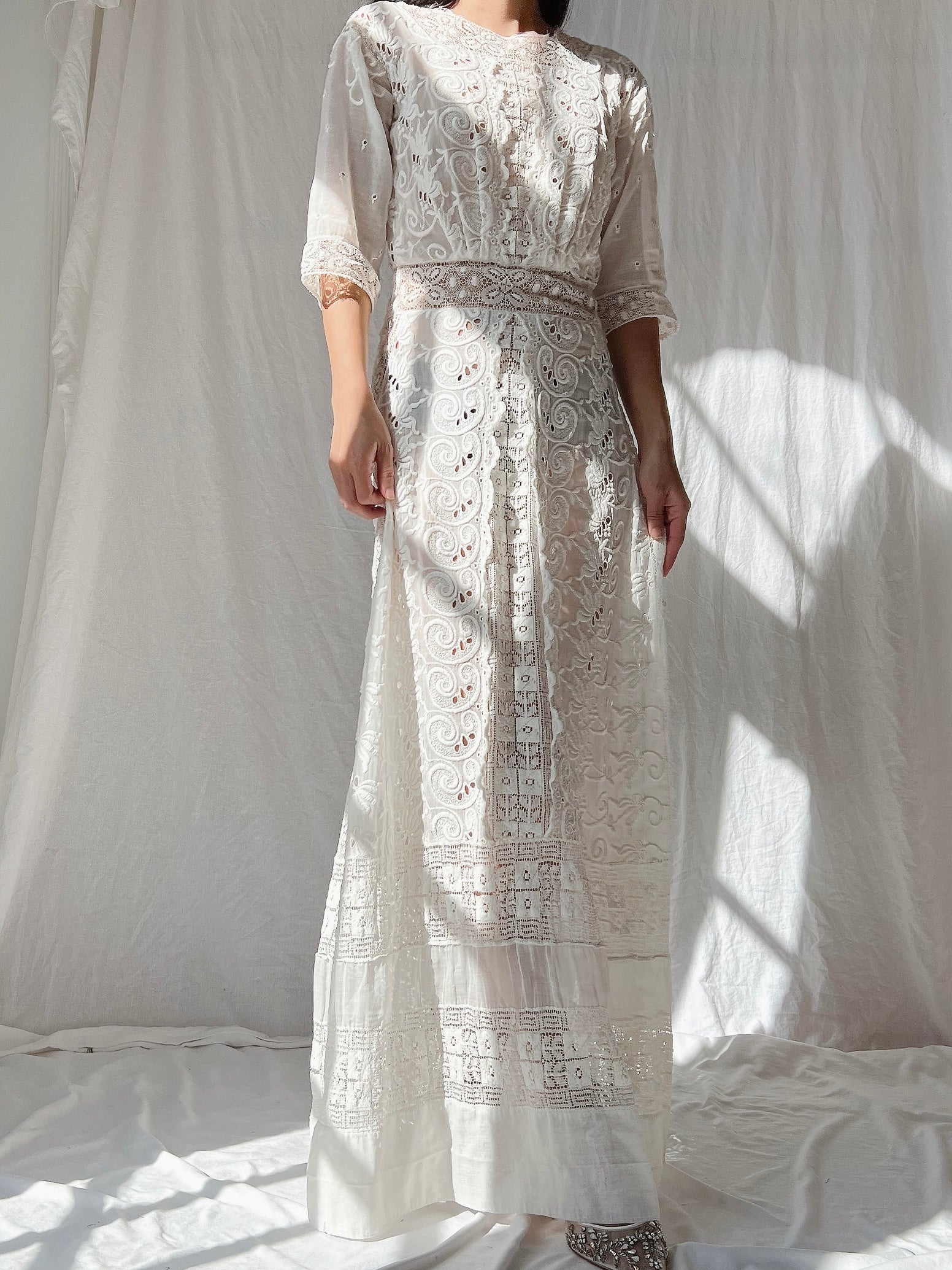 Antique Embroidered Cotton Dress - S
