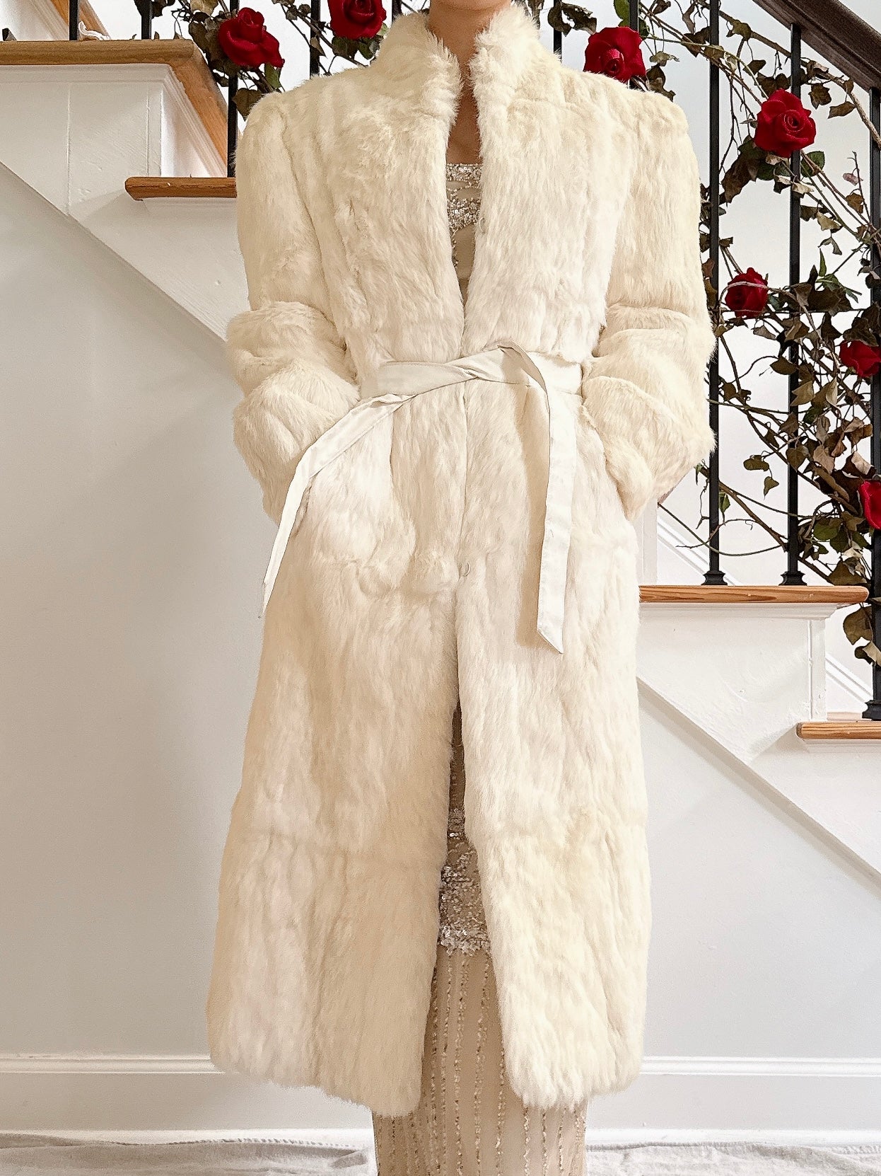 Vintage Hong Kong White Full Length Fur Coat - Size Small