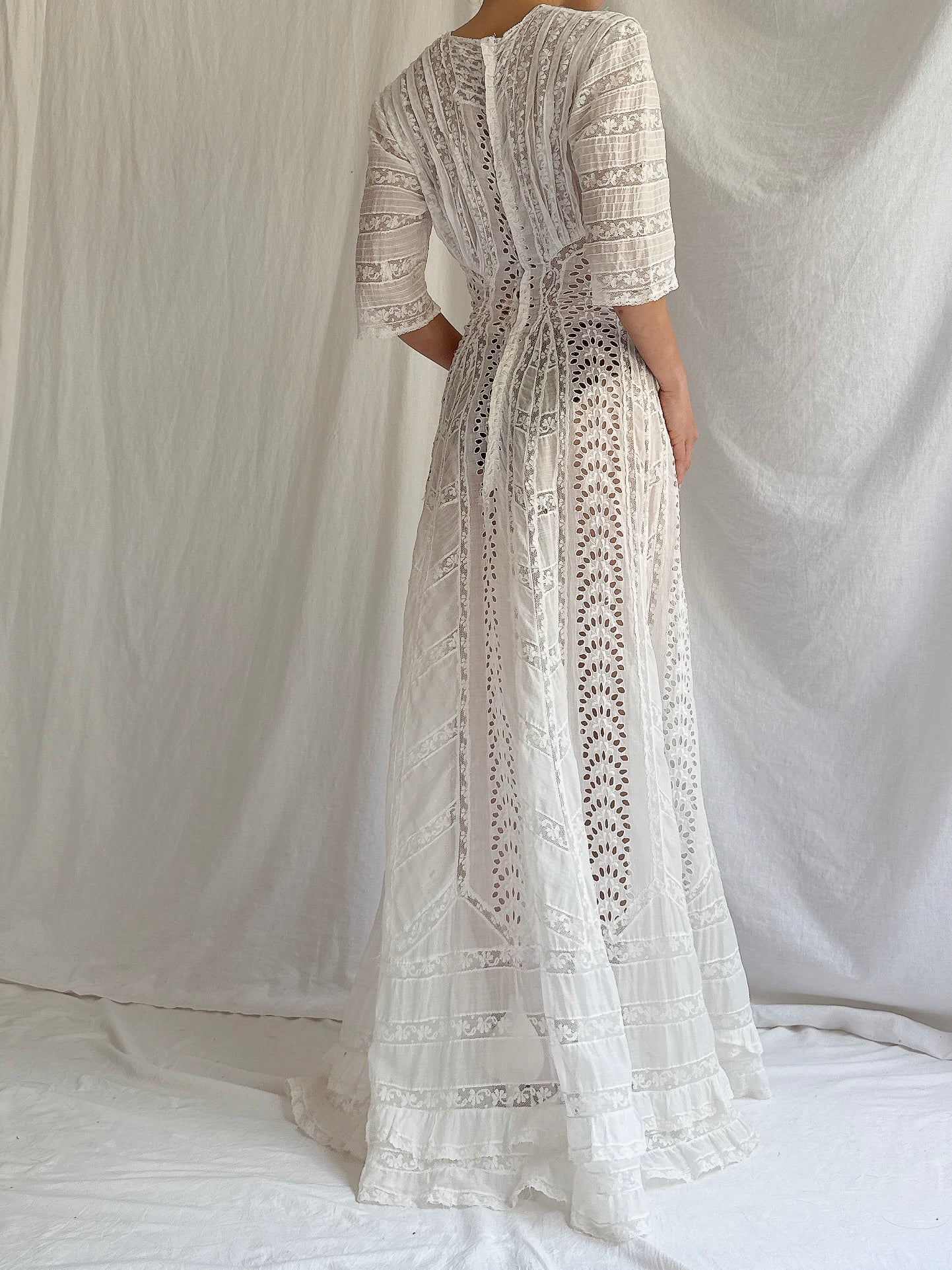 Antique Cotton Cutout Dress - S