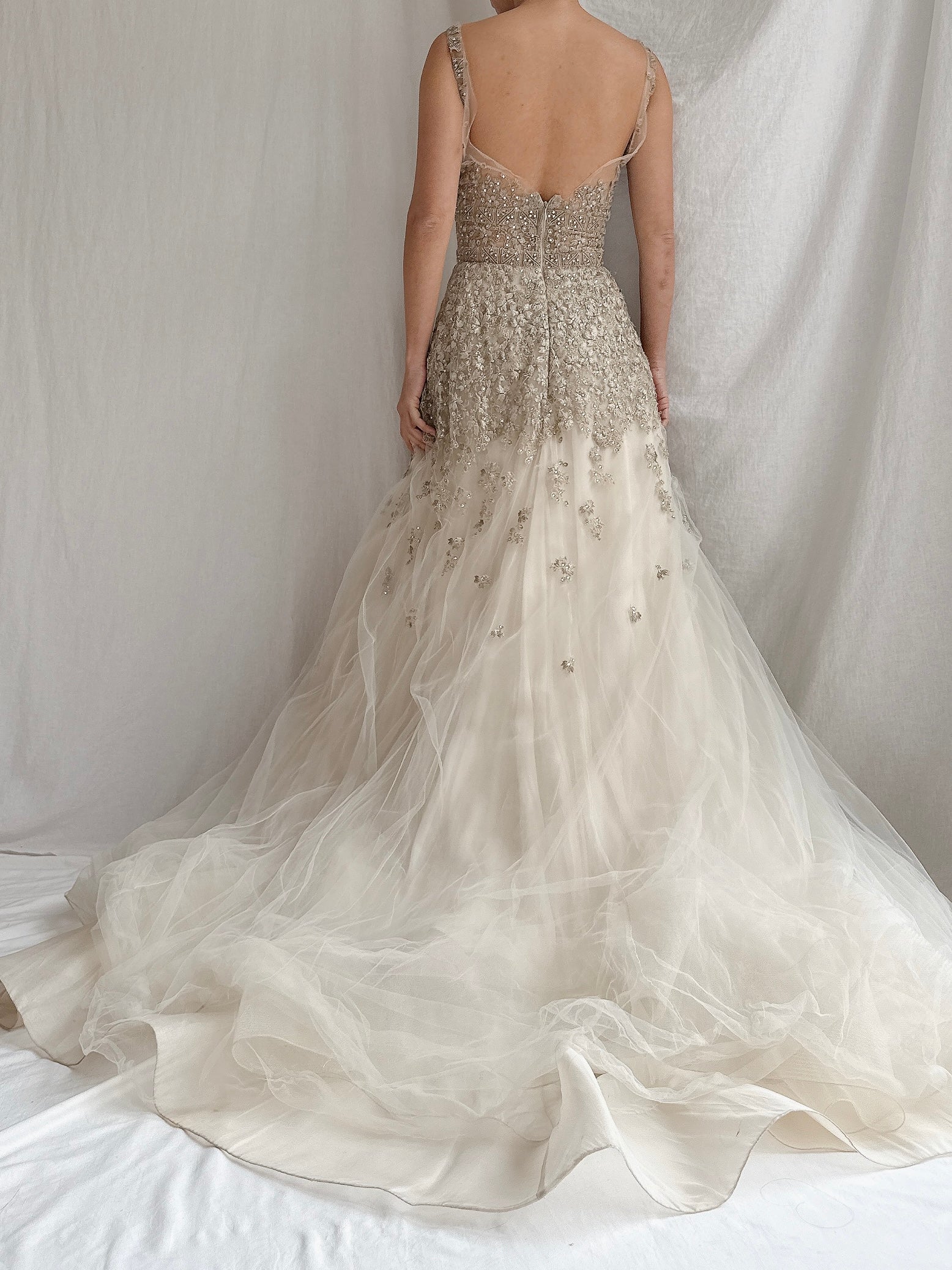 Vintage Liancarlo Couture Tulle Metallic Flower Gown - M/6