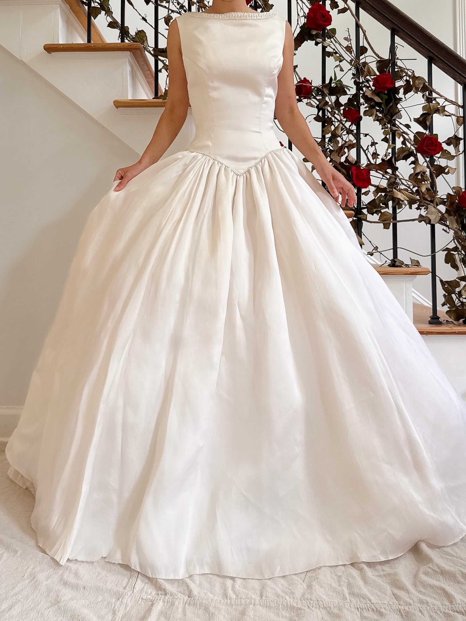 1980s Off-White Priscilla Boston Silk Organza Gown - M