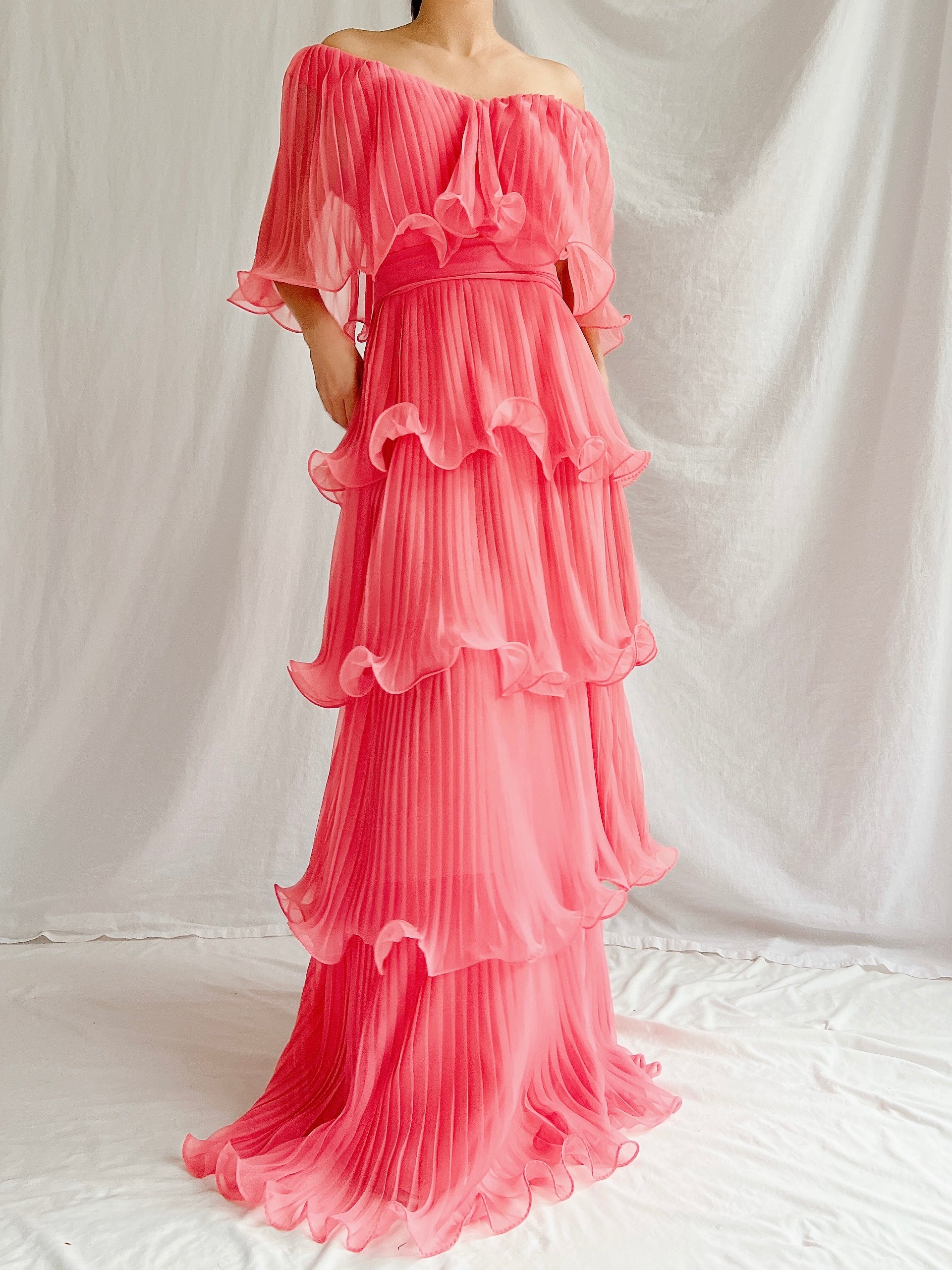 Vintage Watermelon Tiered Chiffon Dress - XS