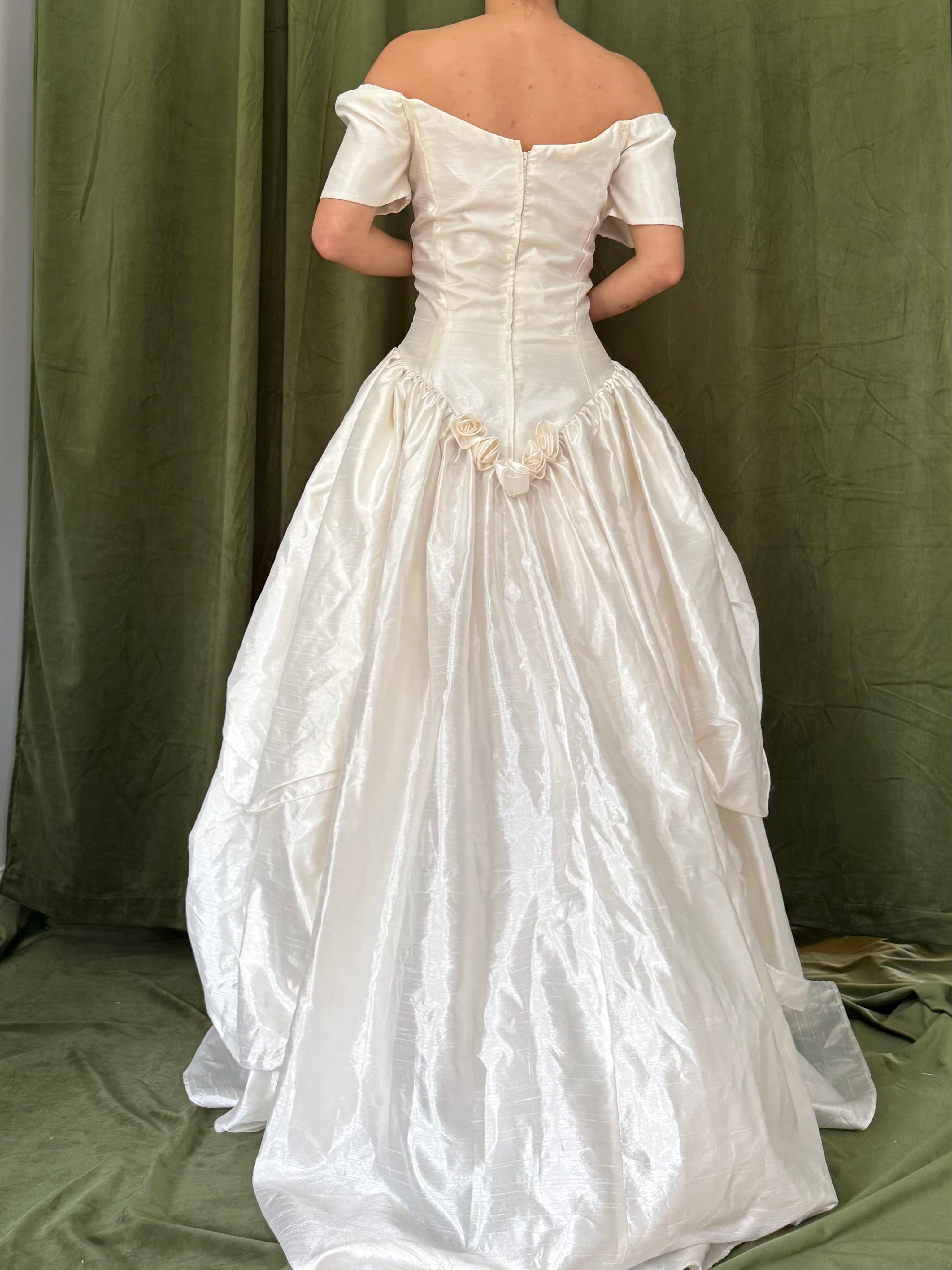 Vintage Taffeta Basque Waist Dress - M