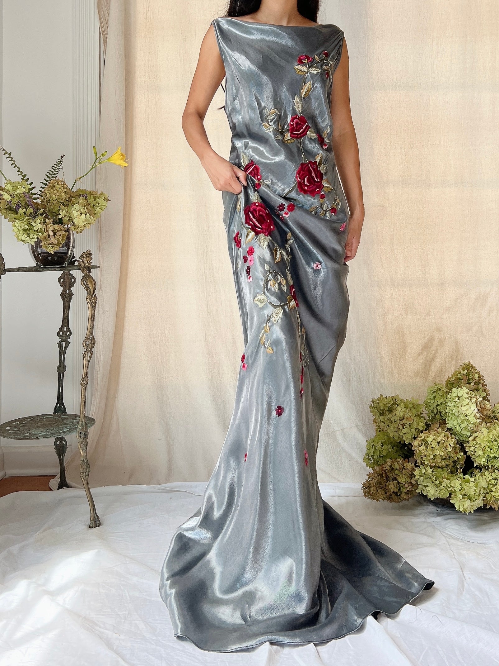 Vintage Belleville Sassoon Pewter Lurex Embroidered Gown - M/L (10/12)