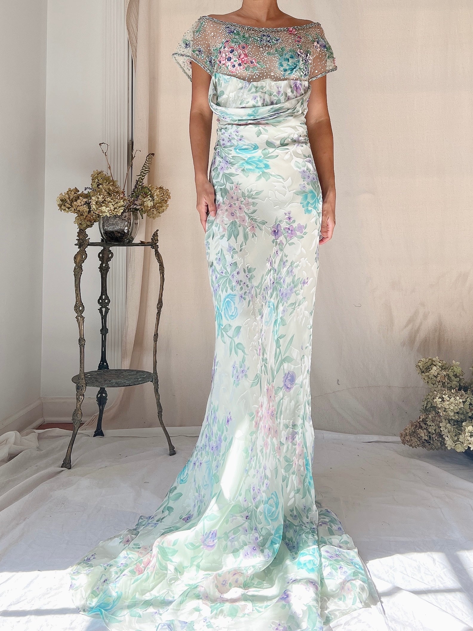 Vintage Belleville Sassoon Silk Embellished Gown - L