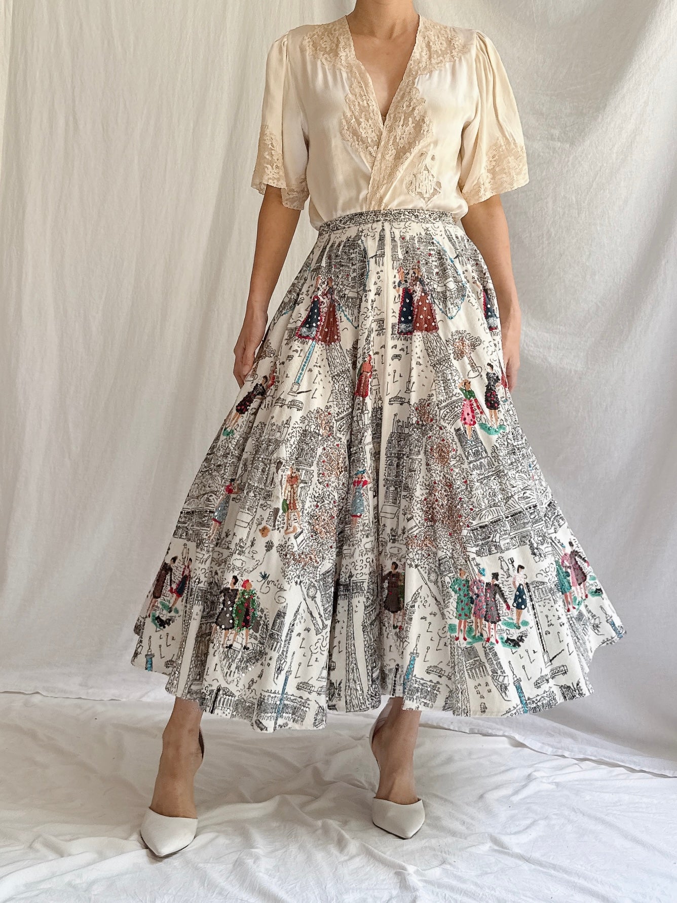 Vintage Velvet Monochrome Skirt - M