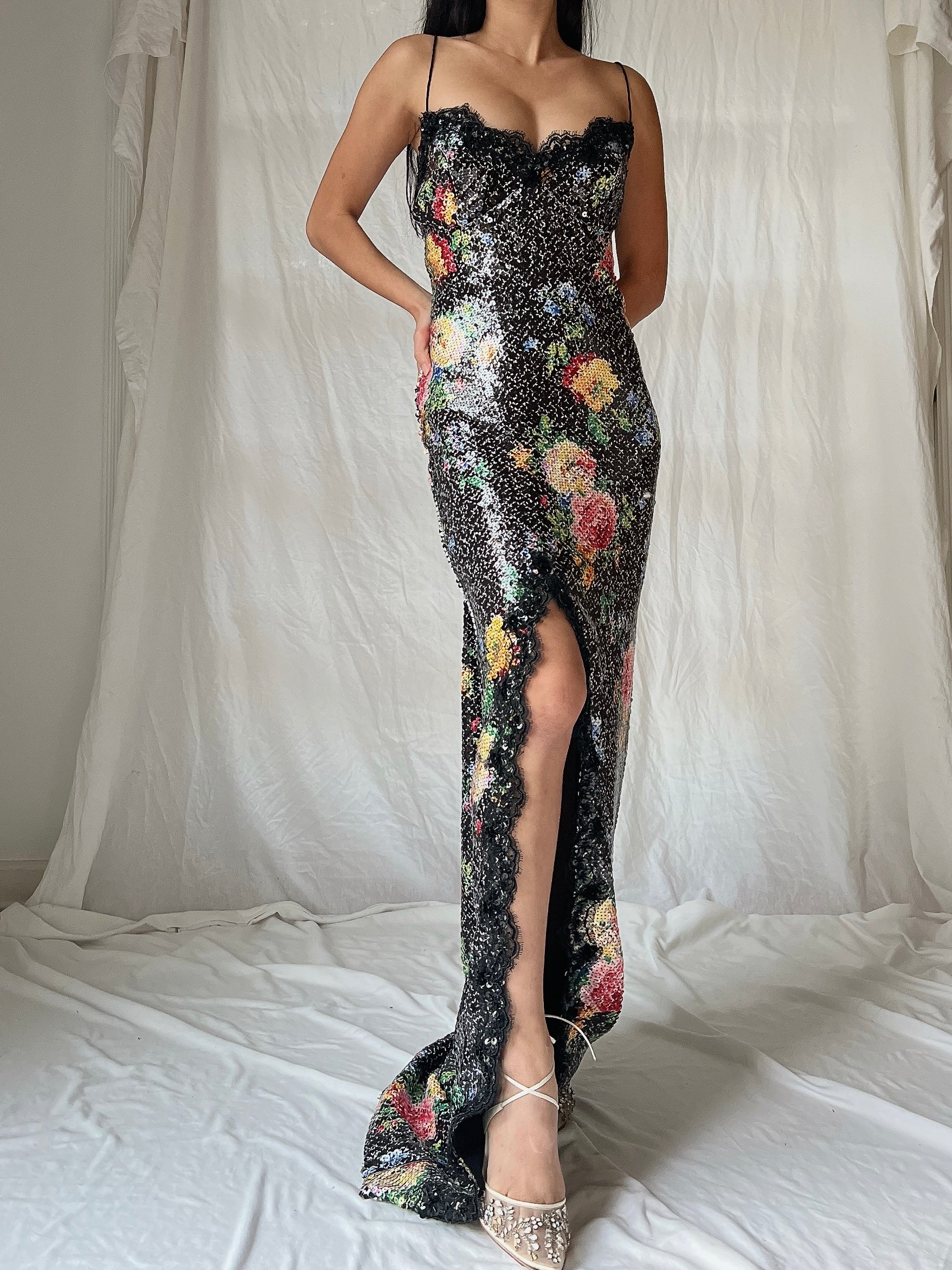 Vintage Belleville Sassoon Sequins Floral Gown - M/L