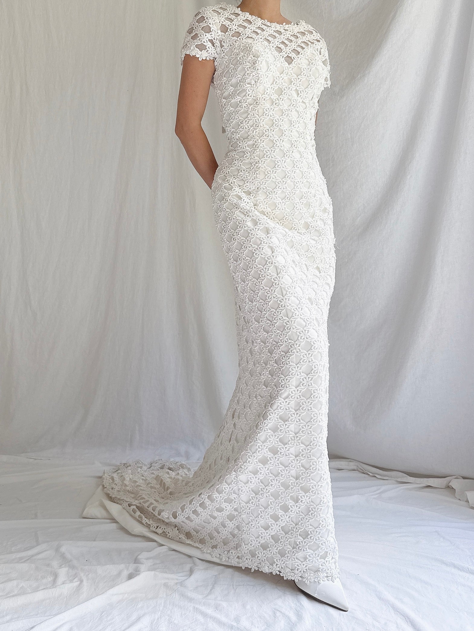 Vintage Lace Cutout Embroidered Gown - S