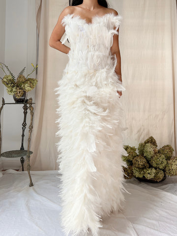 Vintage Ivory Feather Gown - M