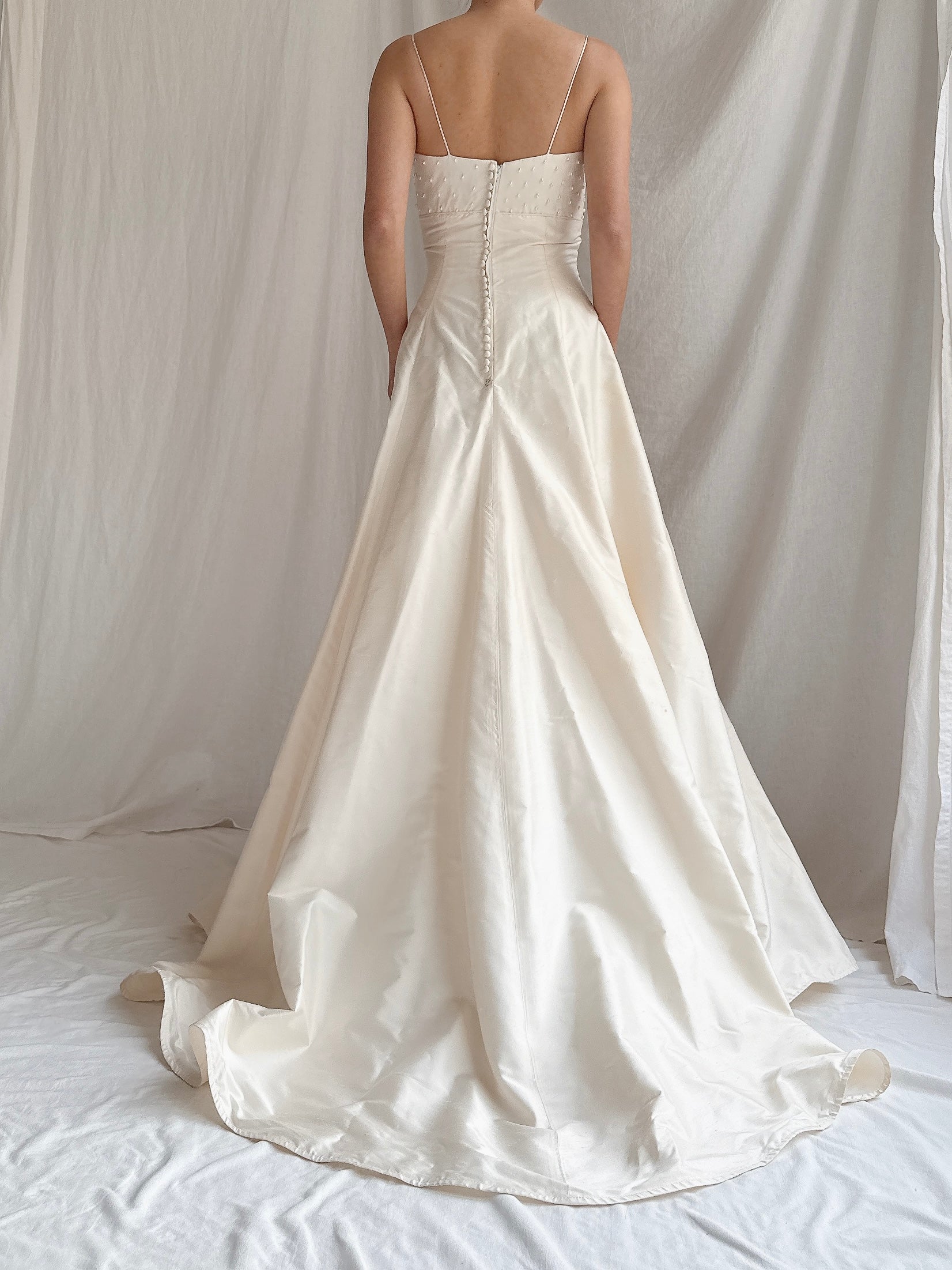 1990s Silk Pearl Beaded Gown - S