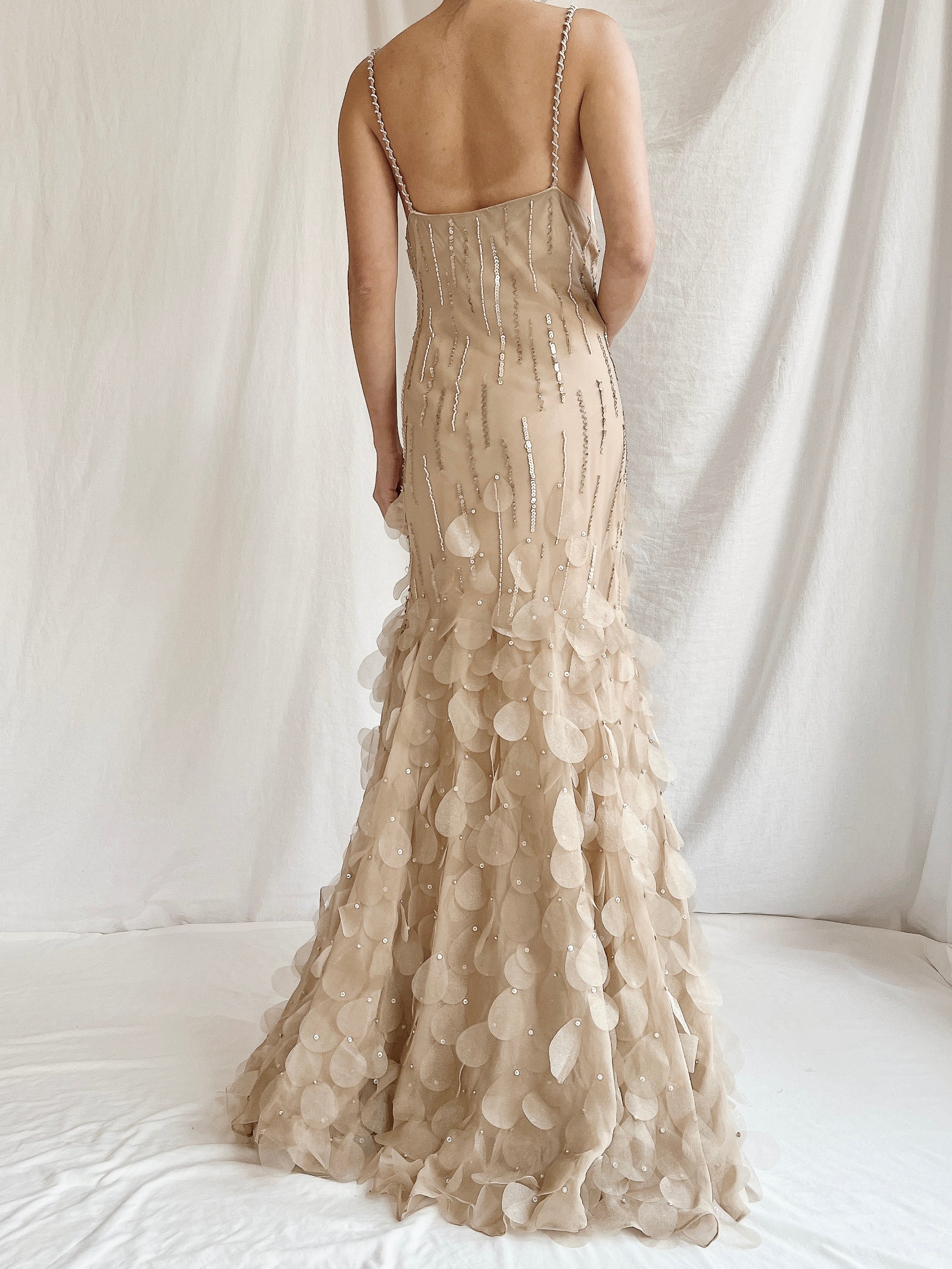 Vintage Nude Bias Cut Silk Petal Dress - M/L 10