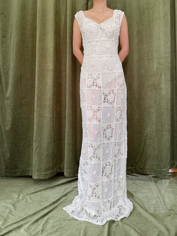 Vintage Sheer Beaded Dress - L 32W/42H/38B/61L
