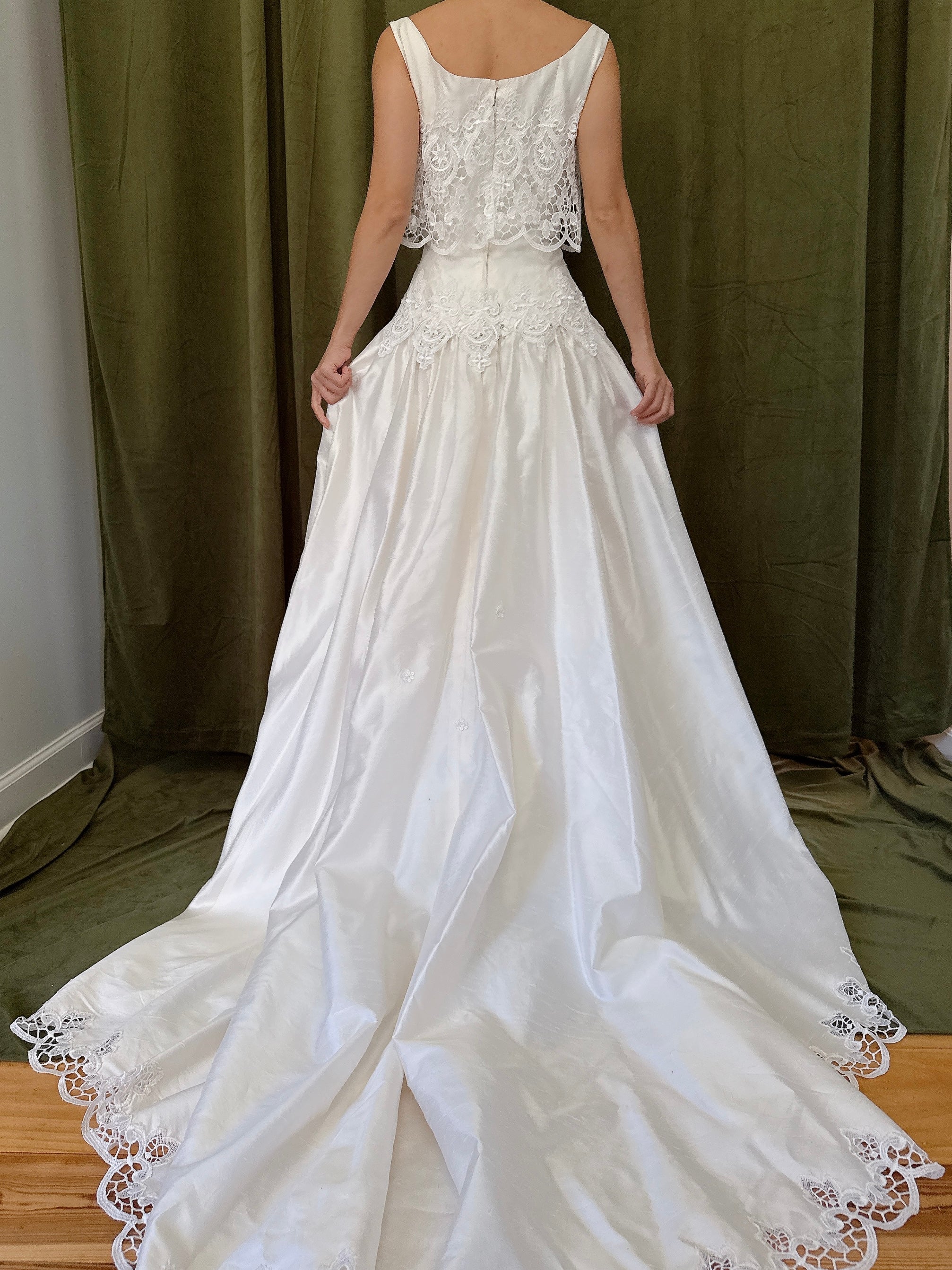 RESERVED for Cheyenne Payment 1/2 Vintage Raw Silk Embroidered Cutout Gown - S/4