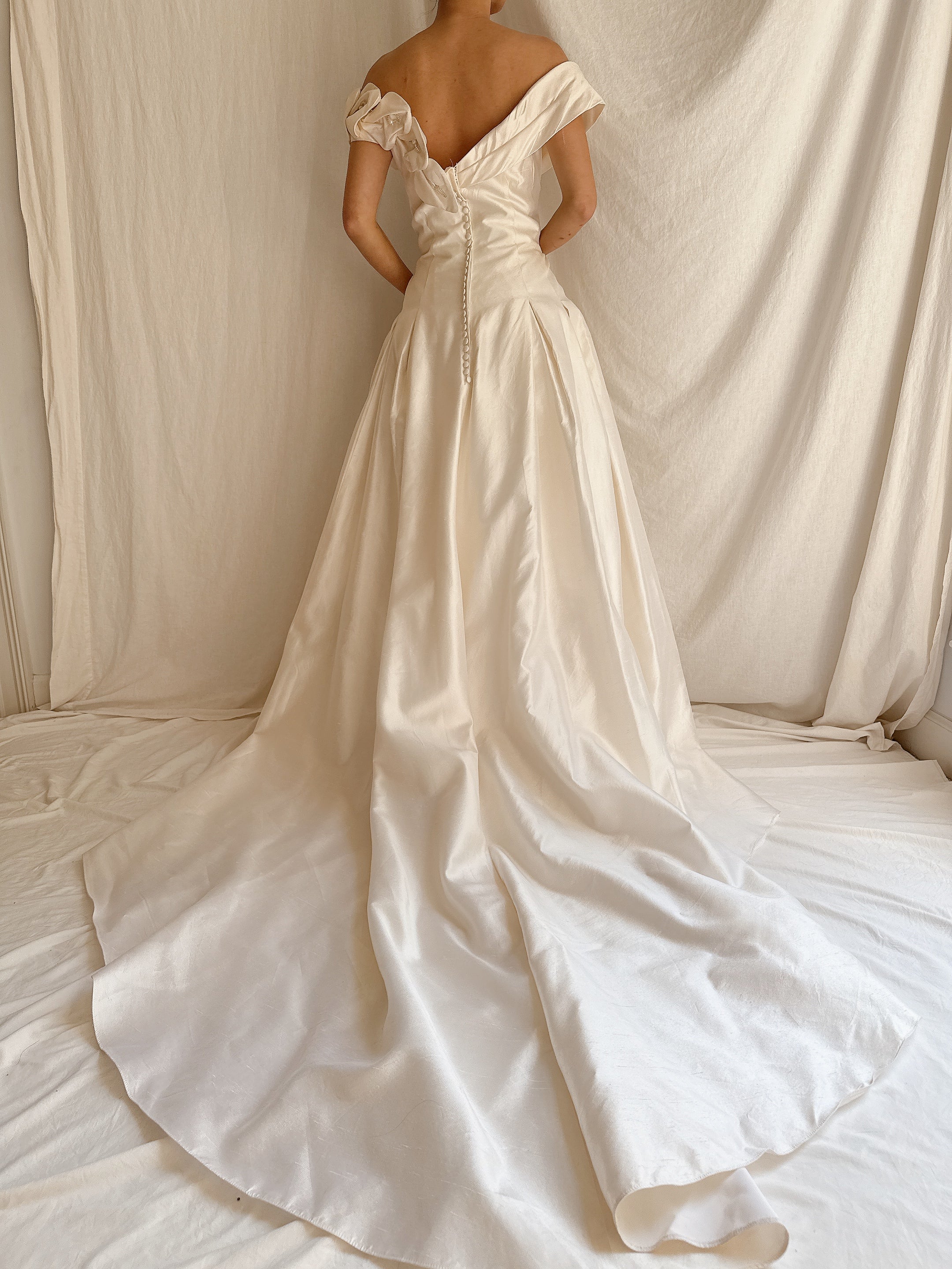 Vintage Raw Silk Calla Lily Dress - M/6