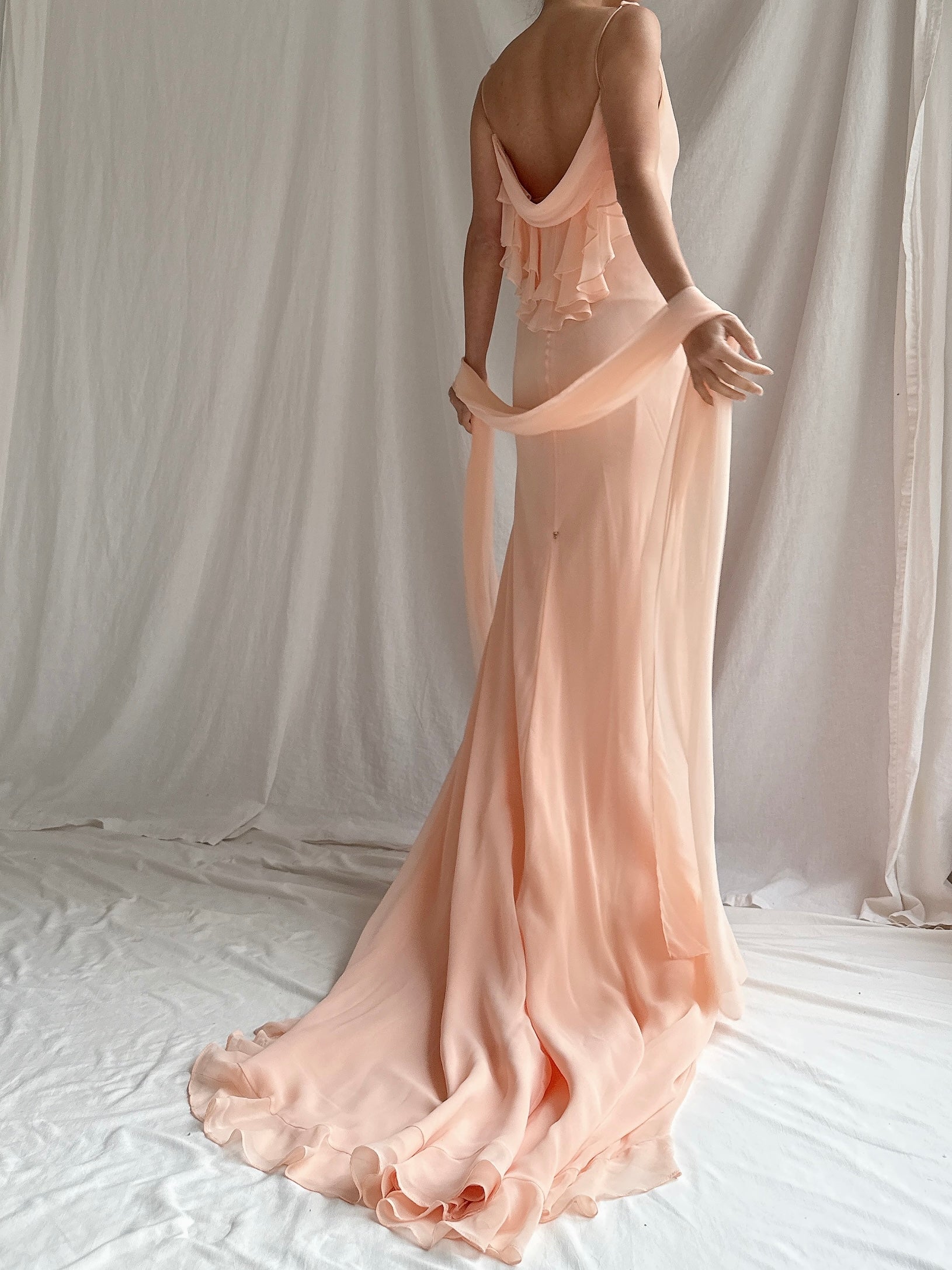 Vintage Vera Wang Peach Chiffon Gown with Shawl - S/M