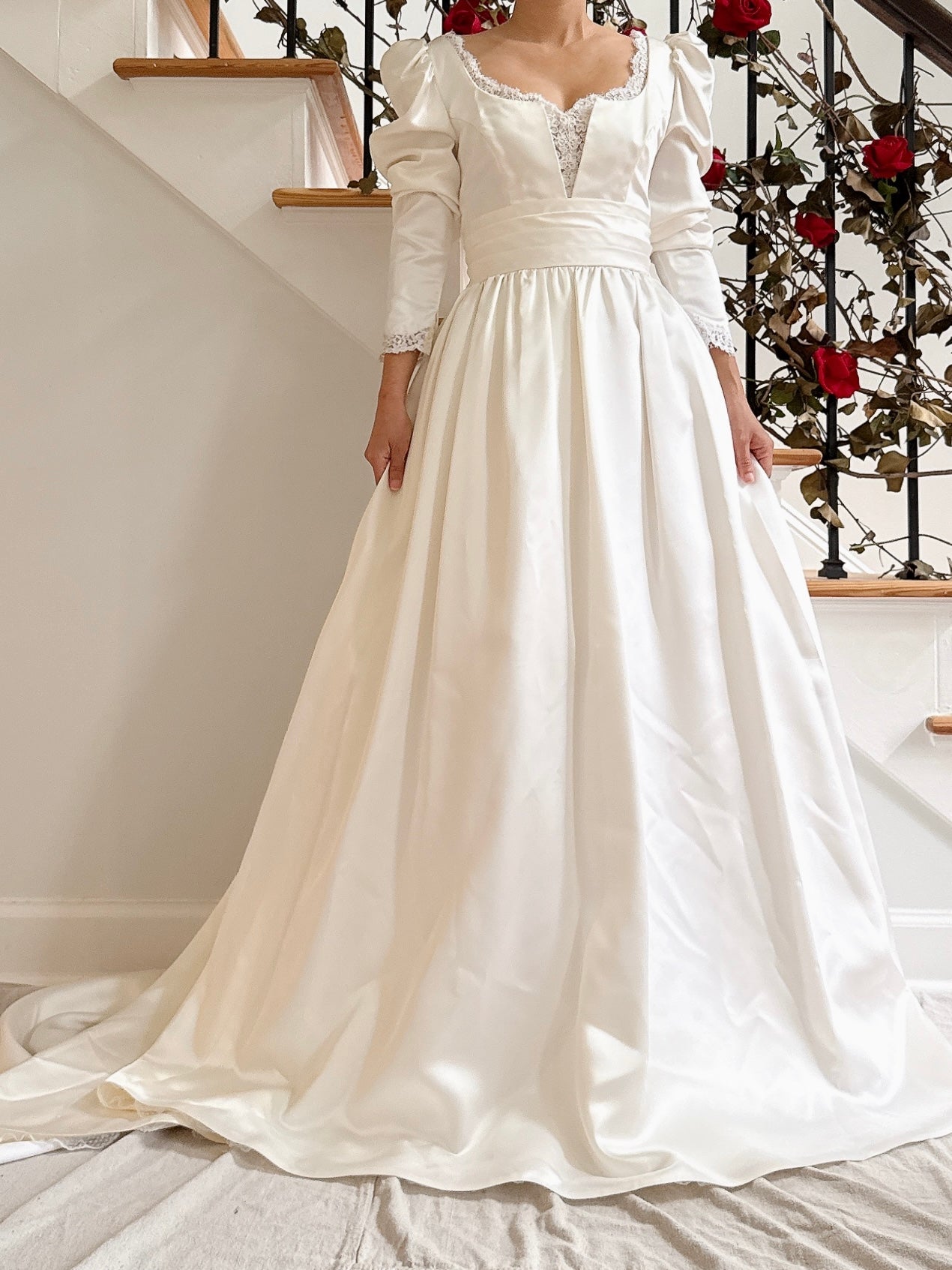 Vintage Lace and Satin Dress - S