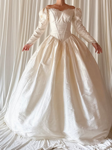 Vintage Raw Silk Long Sleeve Gown - UK 10