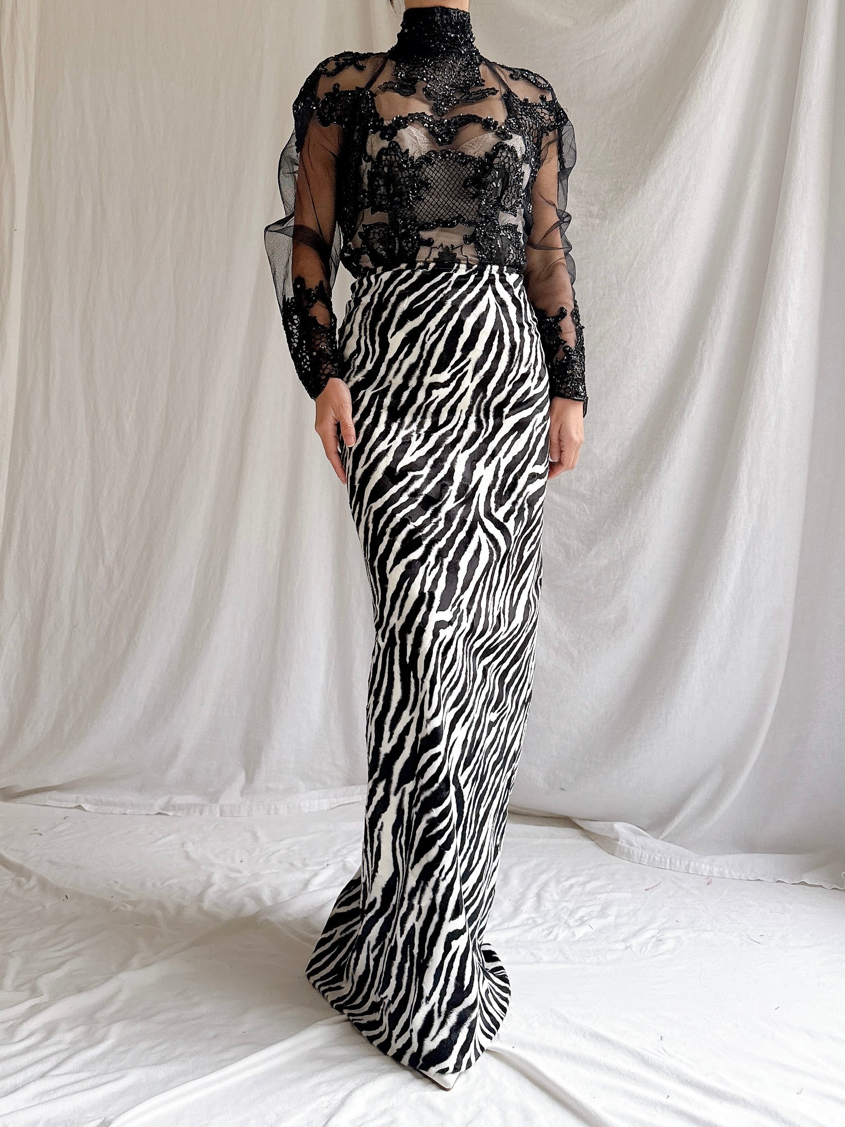 Vintage Paola Baccini Italy Zebra Velvet Skirt - L/46