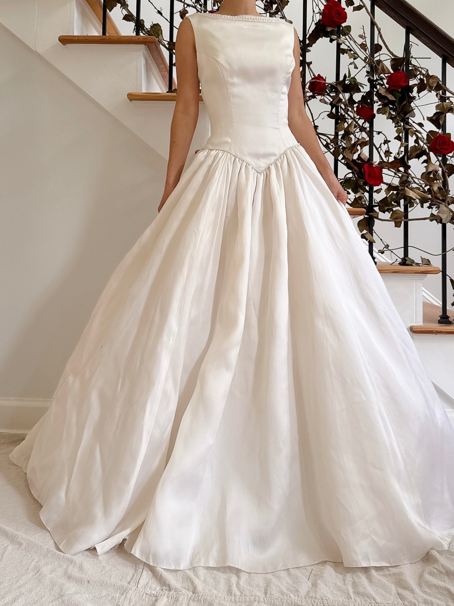 1980s Off-White Priscilla Boston Silk Organza Gown - M