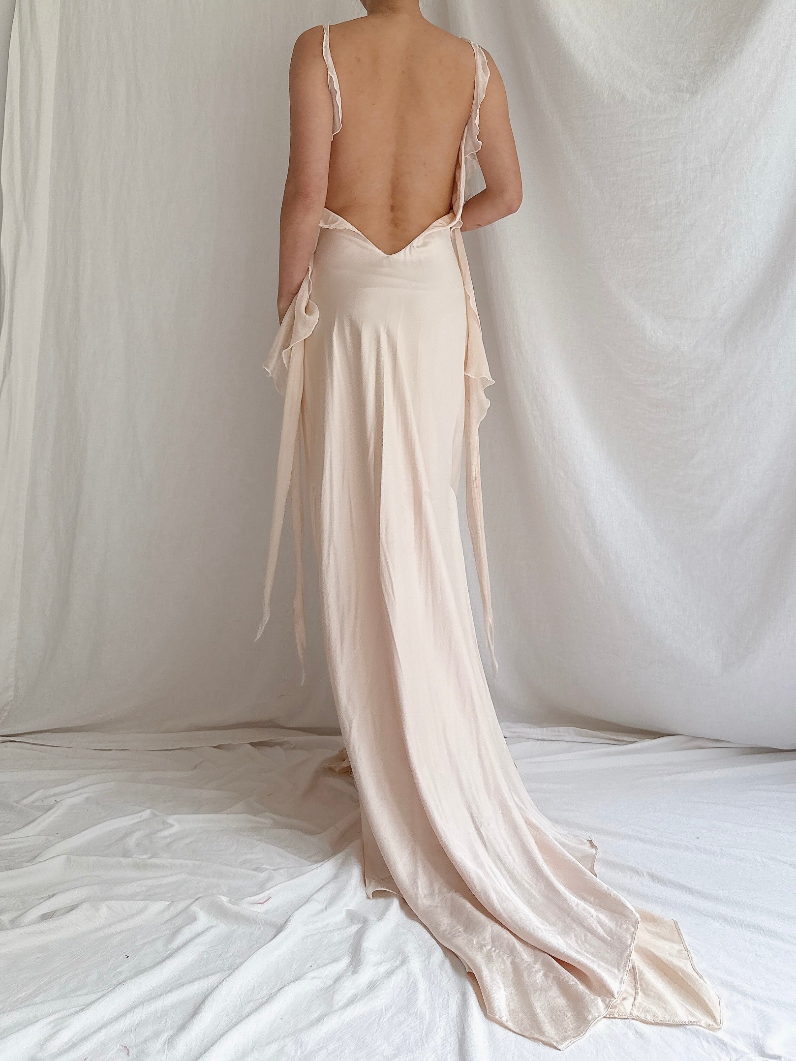 Vintage Shell Pink Silk Bias Slip Gown - M