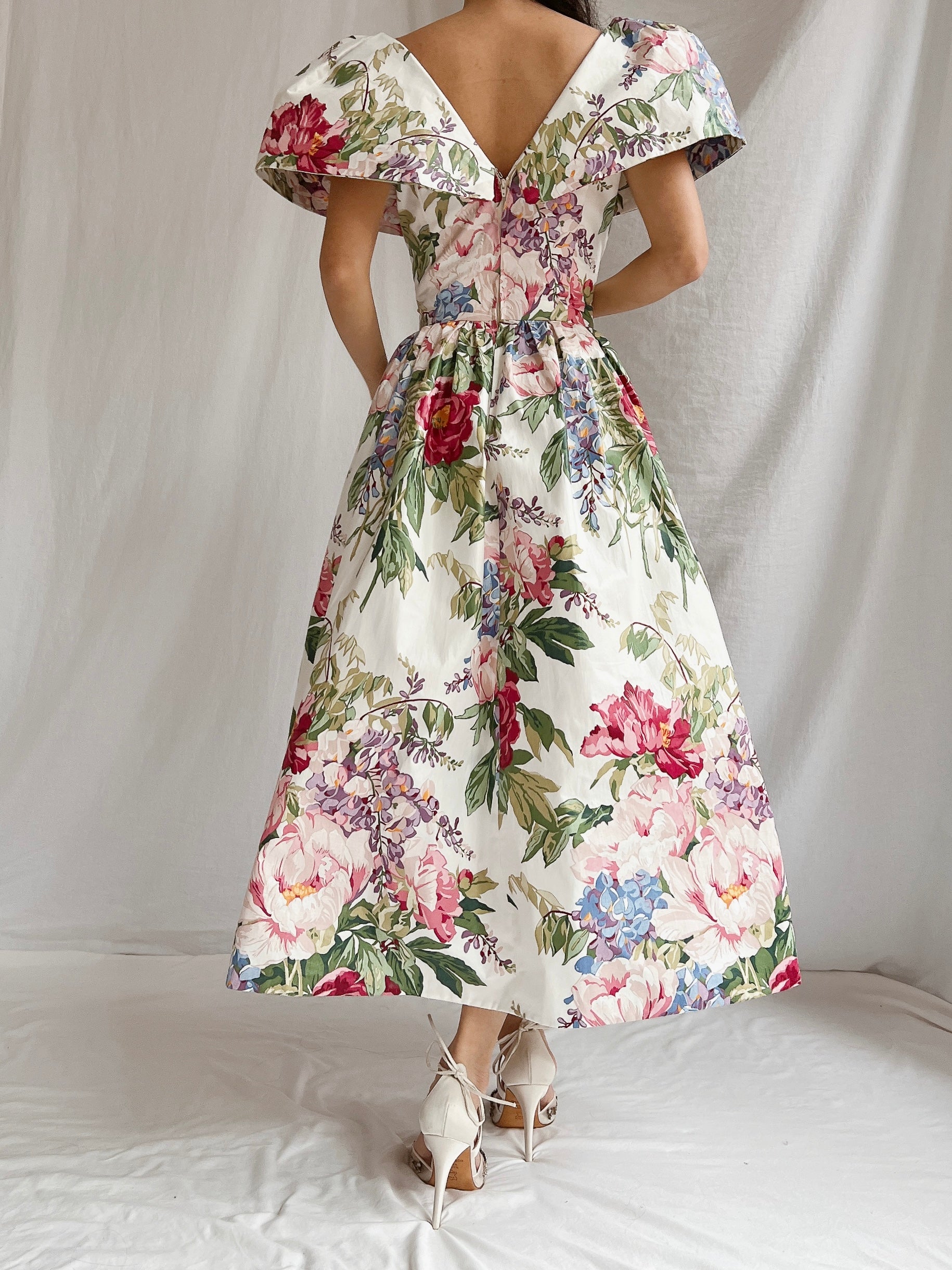 Vintage Polished Cotton Floral Dress - XS
