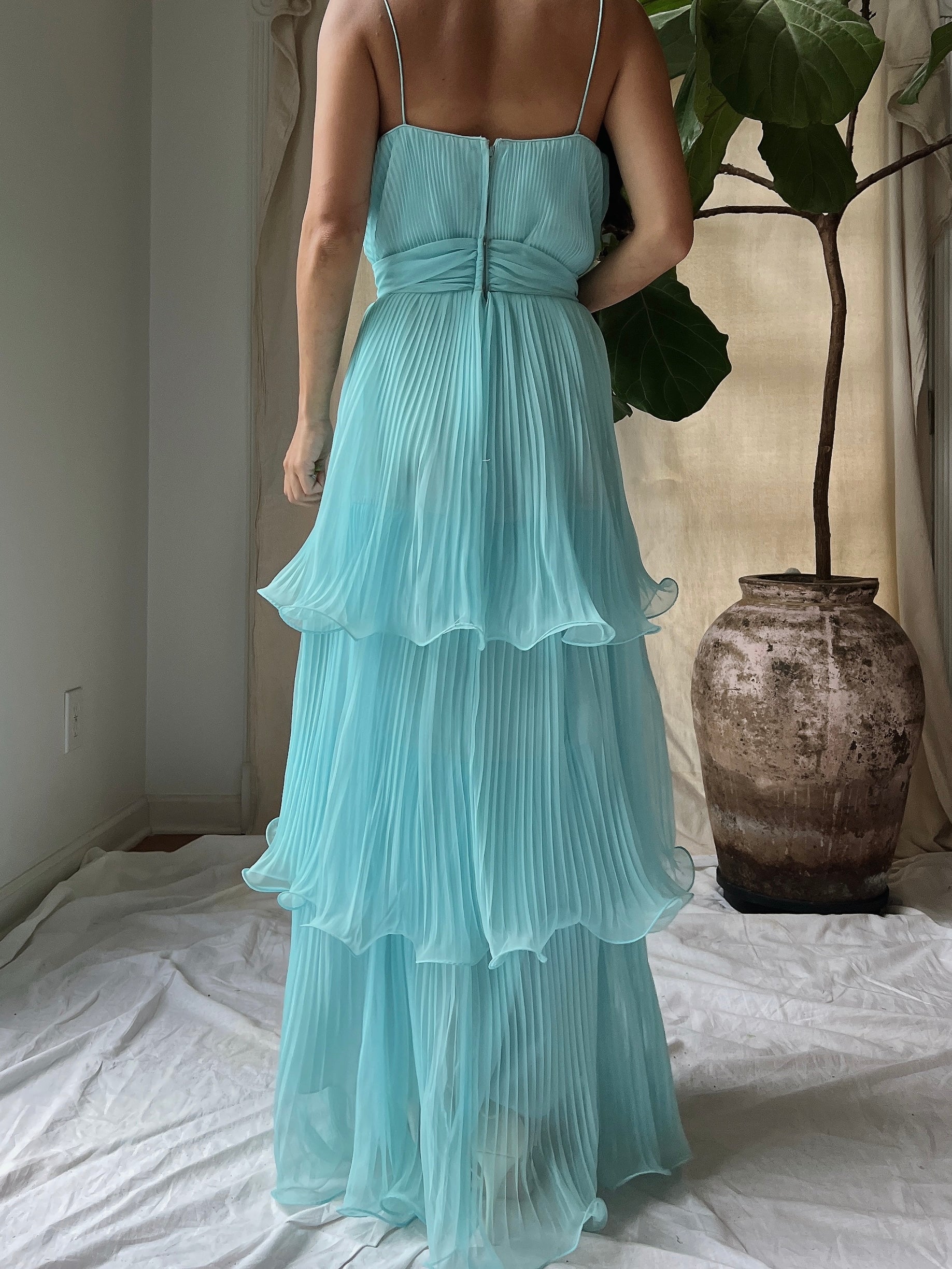Vintage Pleated Tiered Gown - S