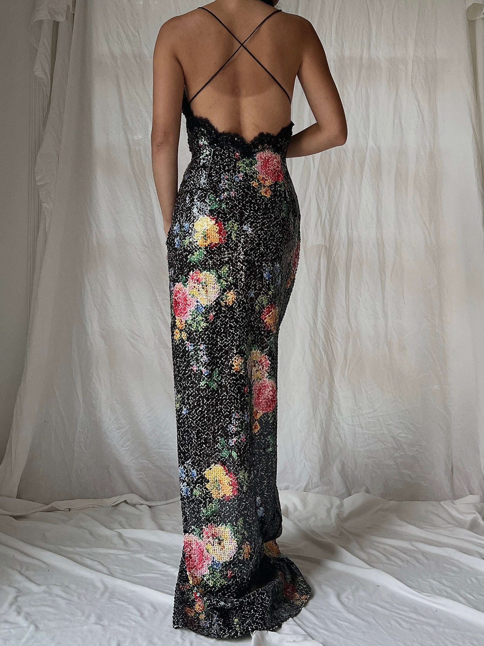 Vintage Belleville Sassoon Sequins Floral Gown - M/L