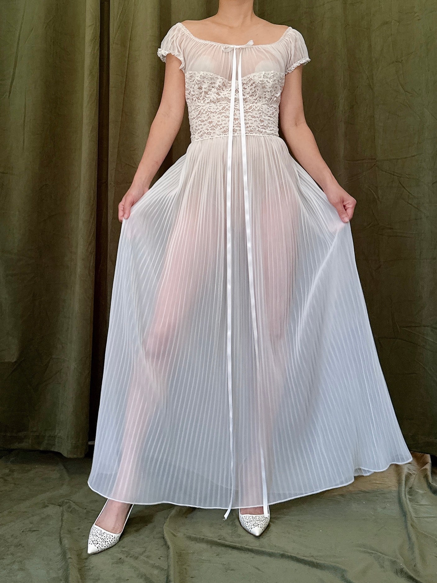 1950s Crystal Pleated Slip Dress - S