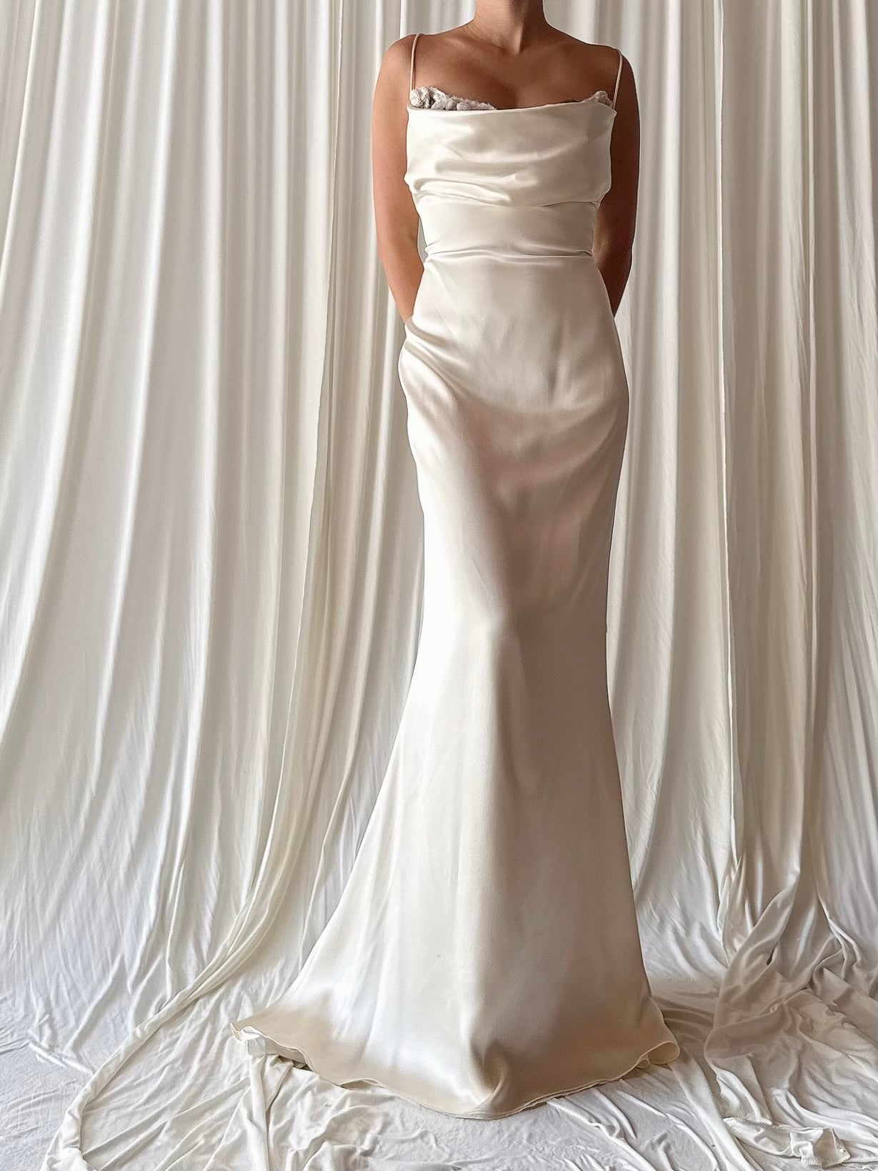 Vintage 6. Silk Bias Cowl Neck Gown - M