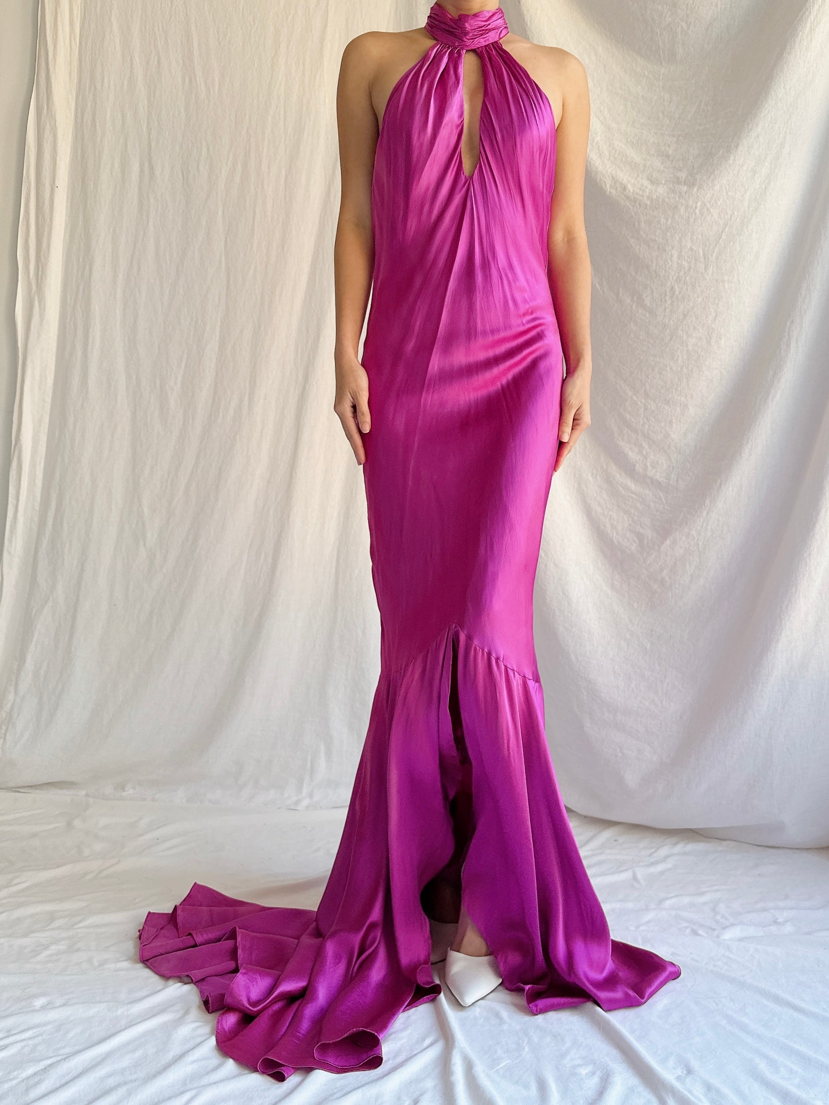 Vintage Silk Halter Gown - M/L