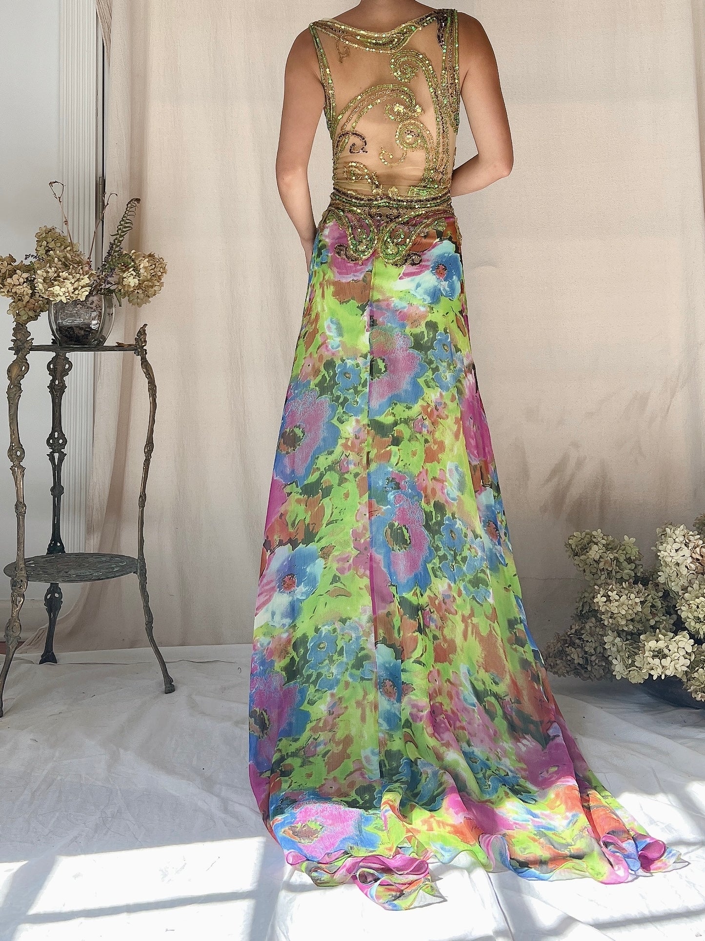 Vintage Multicolored Chiffon and Mesh Dress - S (US 6)