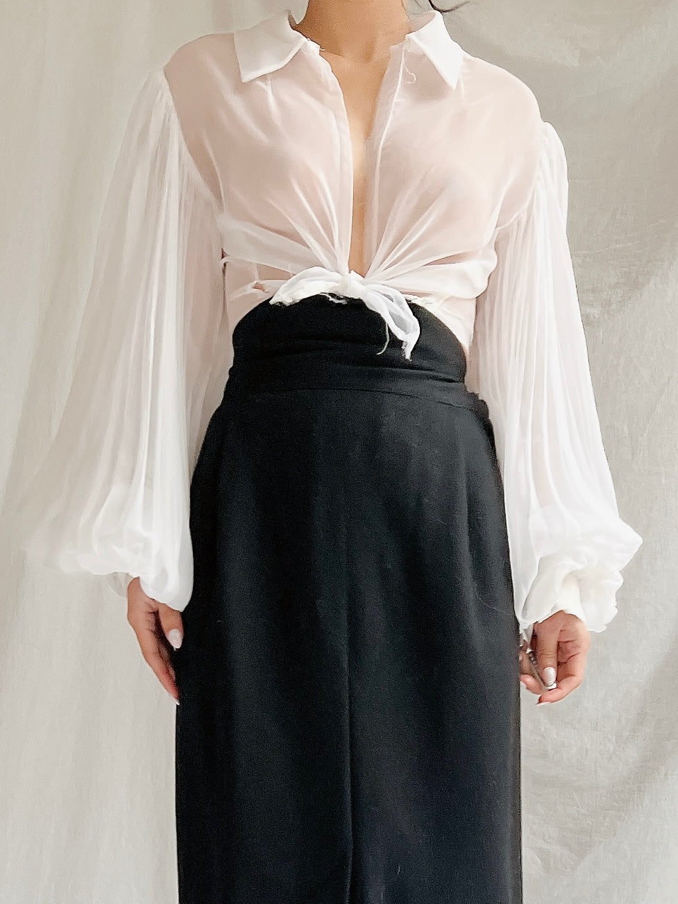 Vintage Balloon Pleated Sleeves Top - XS/S