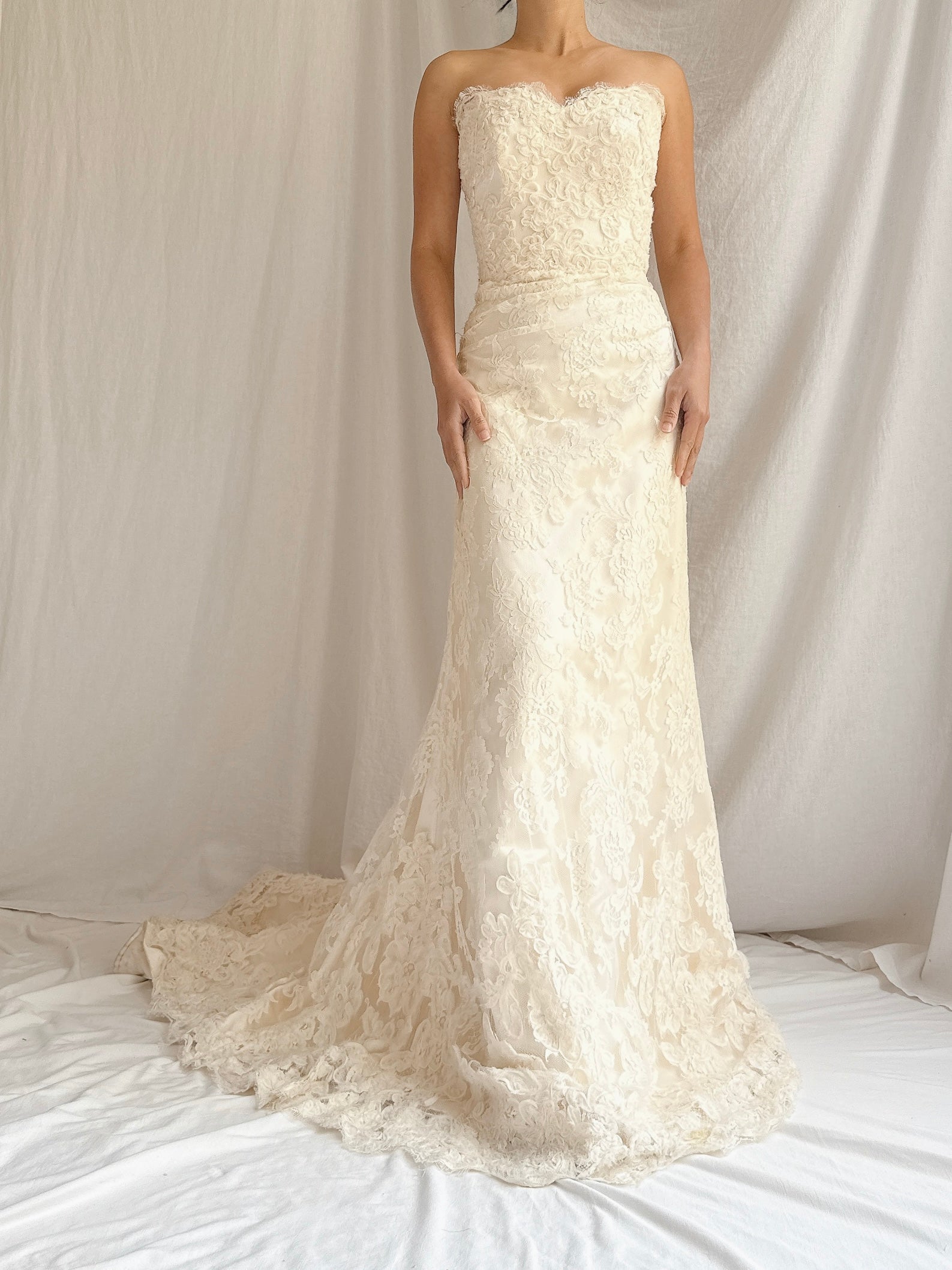 Vintage Strapless Lace Embroidered Gown - M/6