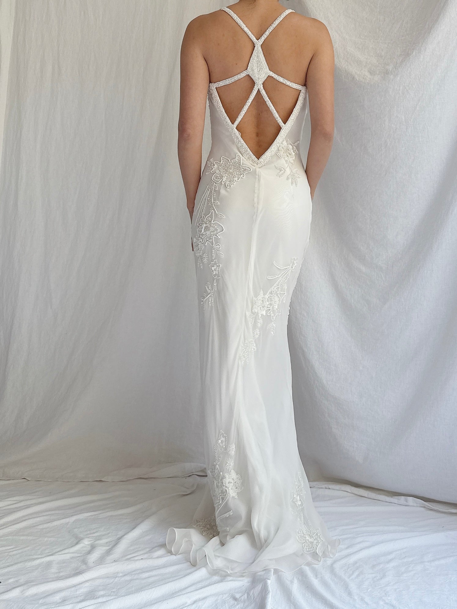 Vintage Silk Chiffon Beaded Dress - S