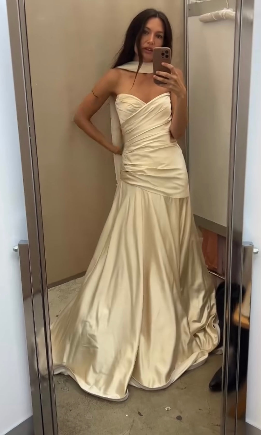 RESERVED for LO | Jim Hjelm Silk Strapless Draped Gown with Scarf