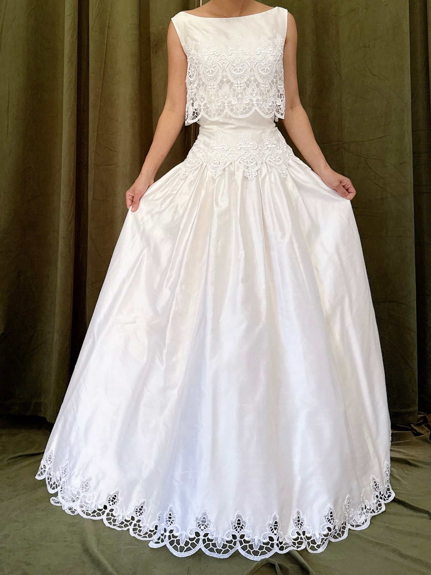 RESERVED for Cheyenne Payment 1/2 Vintage Raw Silk Embroidered Cutout Gown - S/4