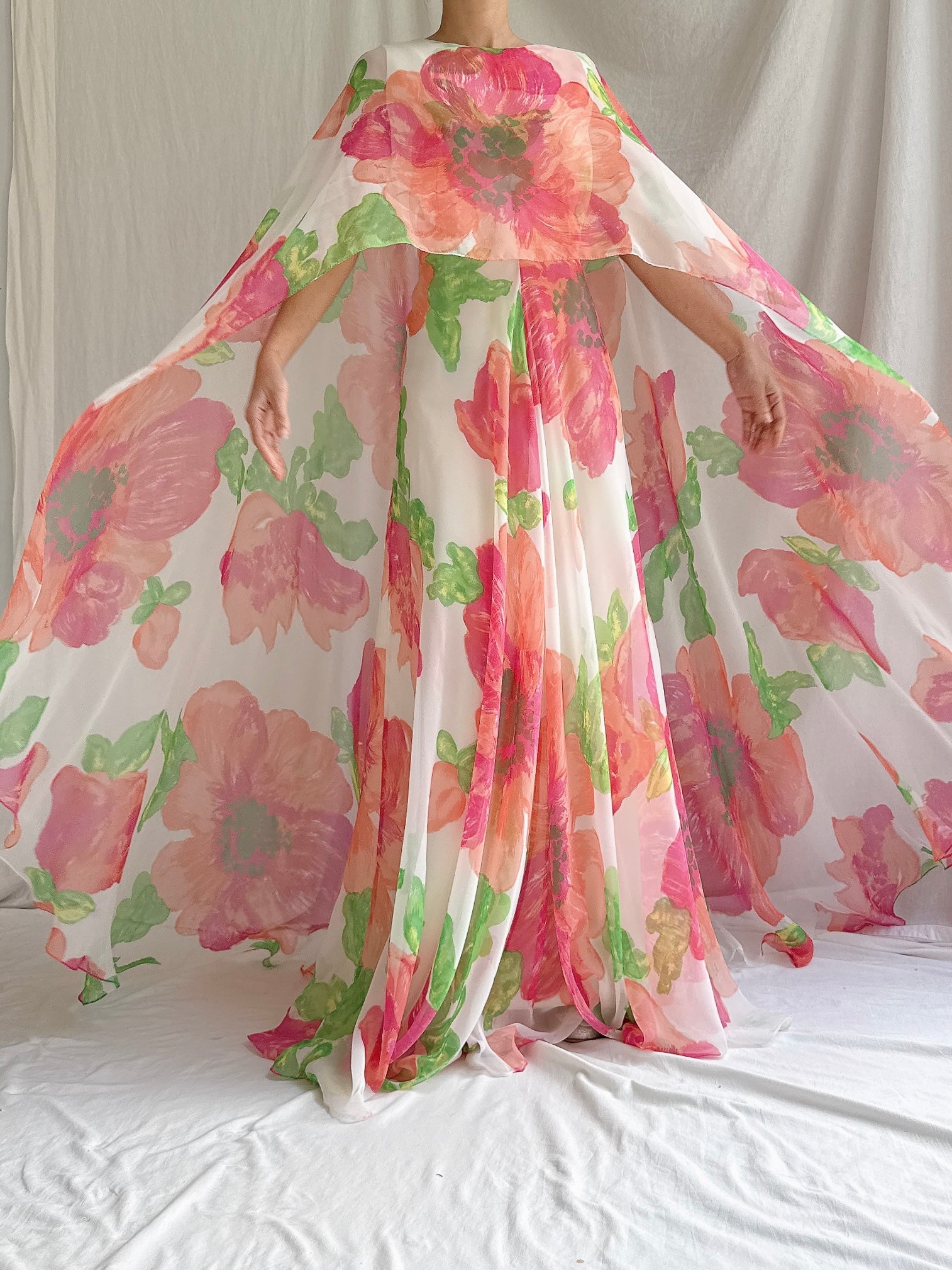 Vintage Chiffon Floral Caftan Dress - M