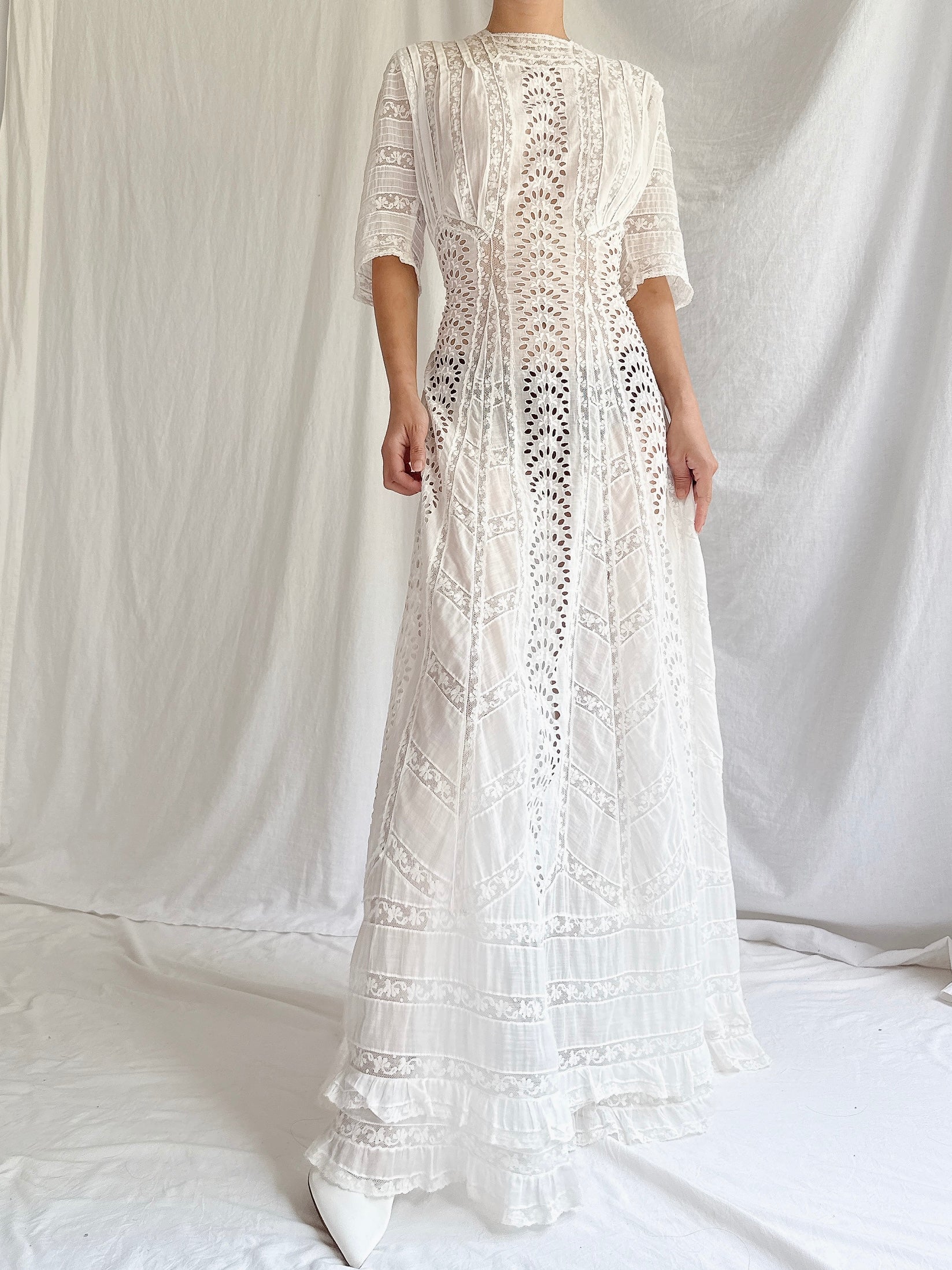 Antique Cotton Cutout Dress - S