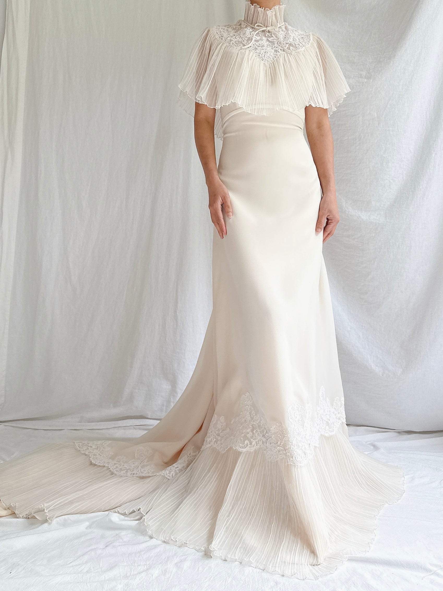 1960s/70s Chiffon Pleated Collar Gown - S