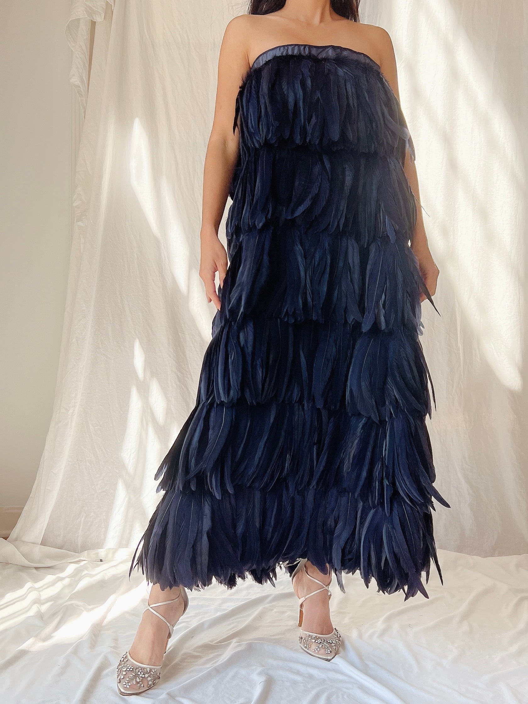 Vintage Black Feather Skirt - S-M