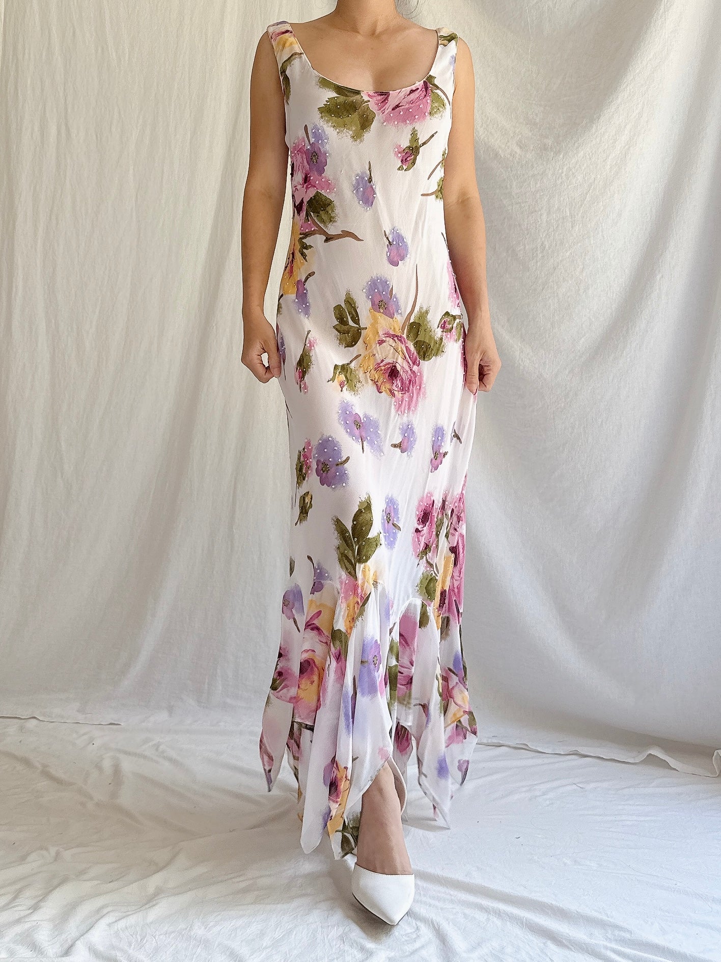 1990s Rayon Floral Dress - M