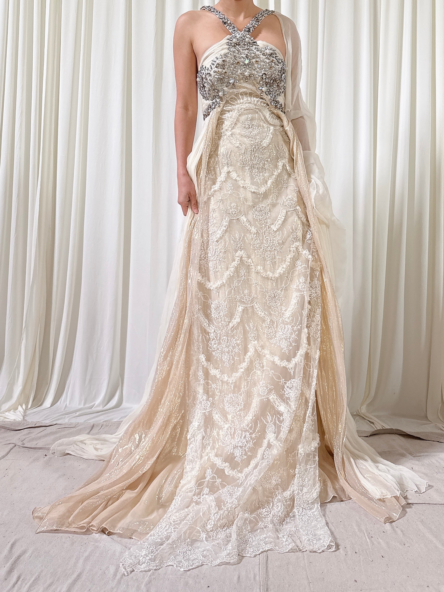 Vintage Silk Halter Beaded Dress - IT 44