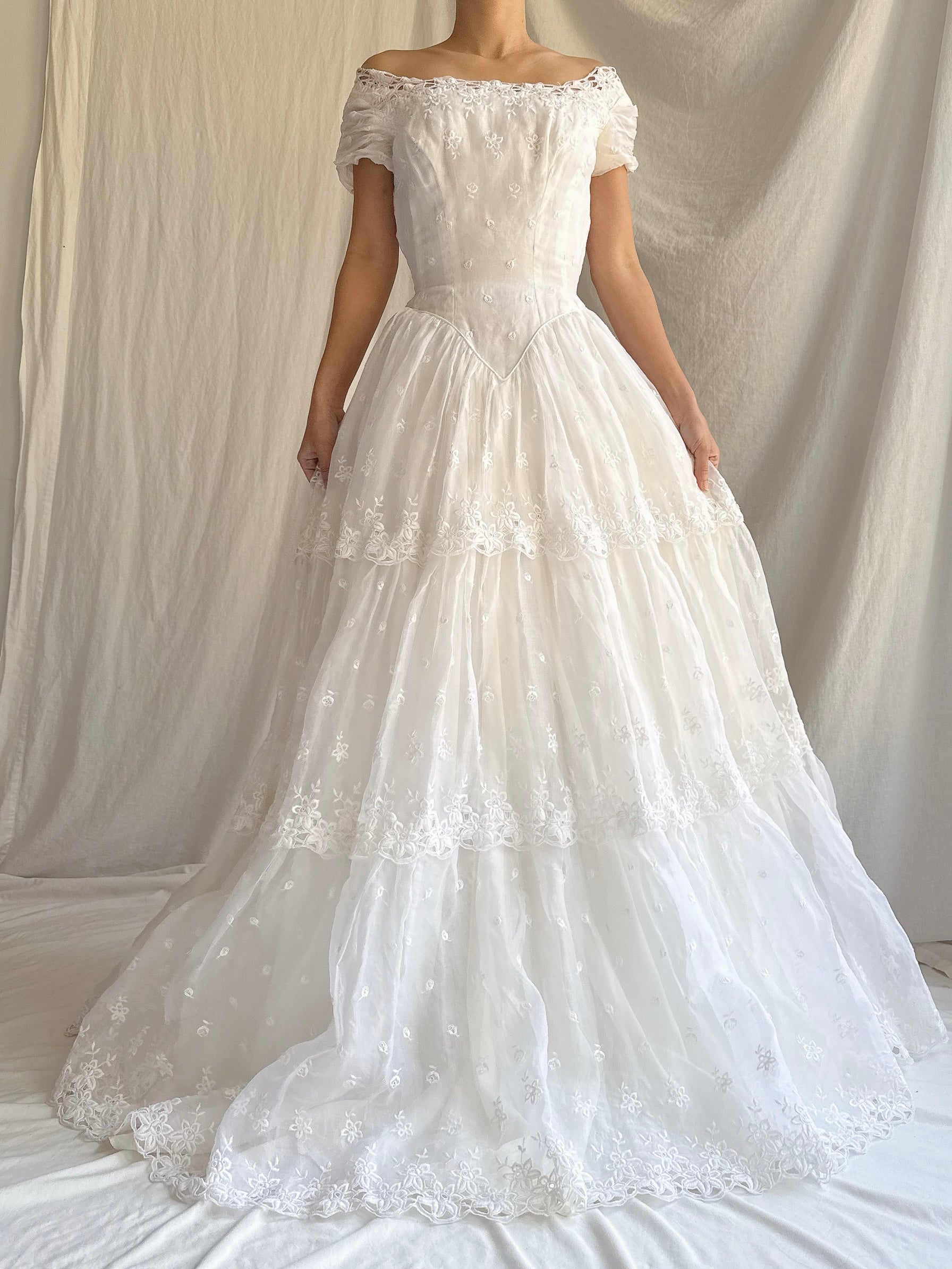 RESERVED for Colette 1950s Organdy Embroidered Gown - XS