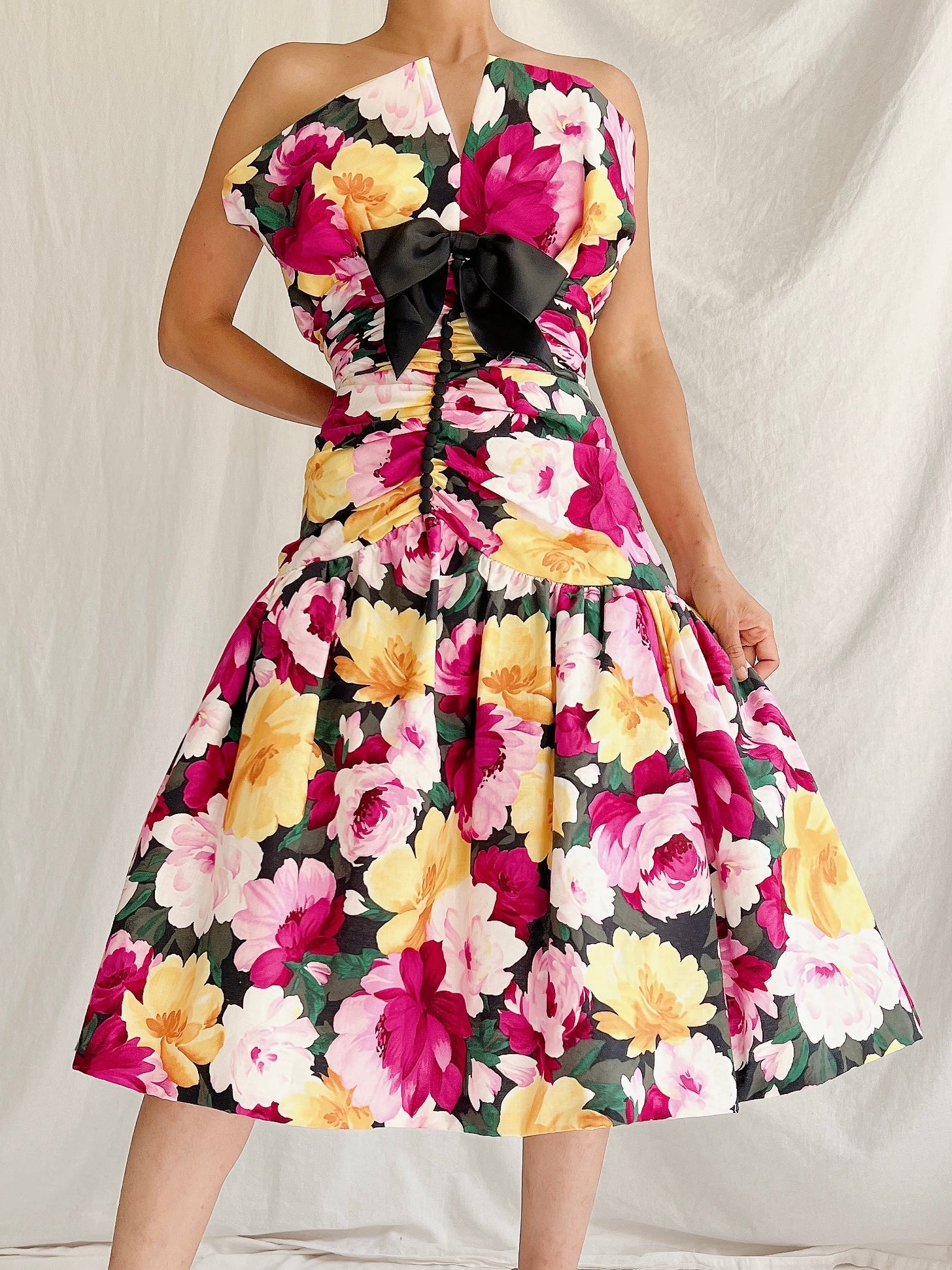 Vintage Floral Dropped Waist Dress - XS/S