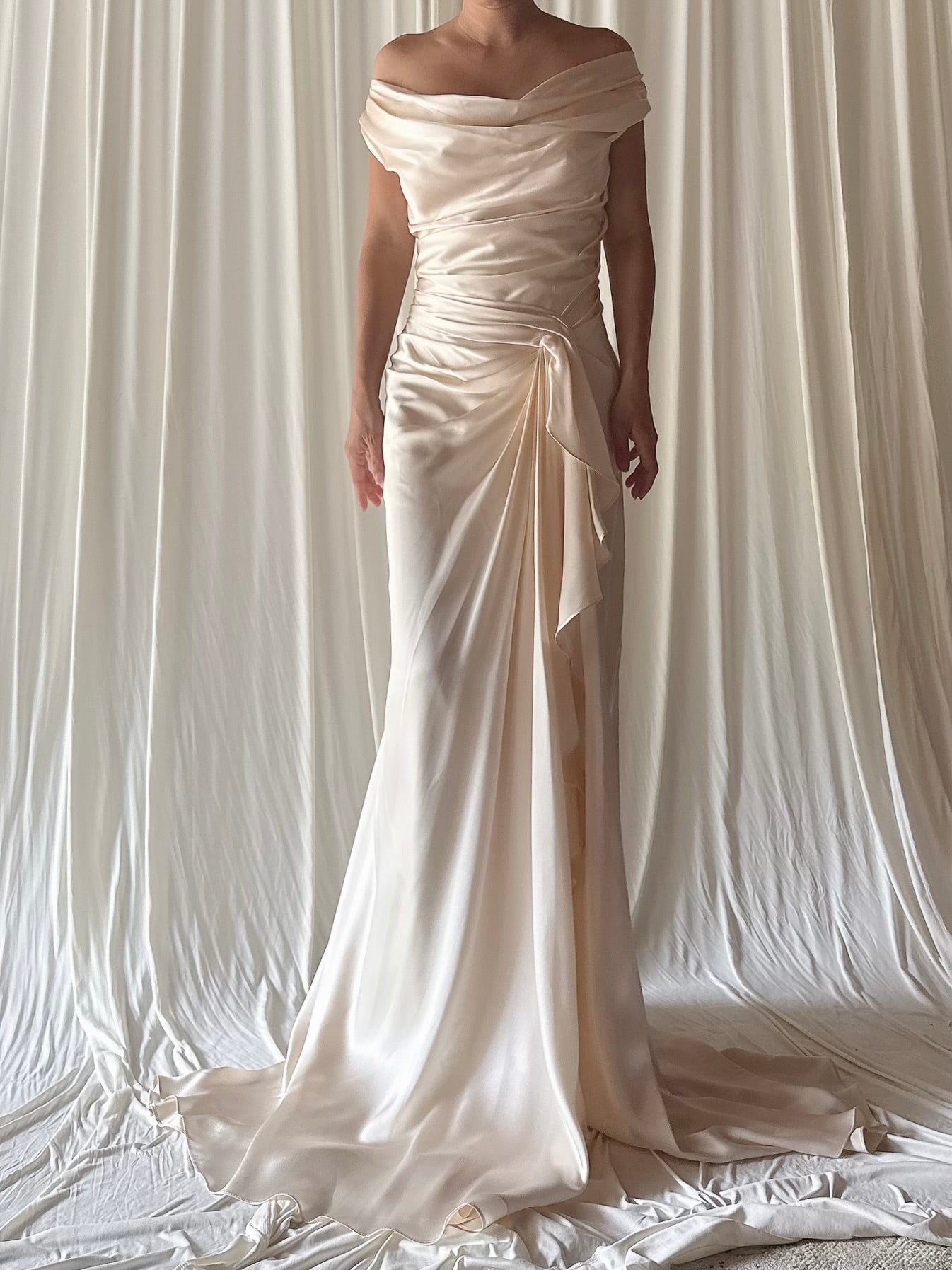 Gemy Maalouf Silk Charmeuse Cowl Neck Draped Gown - M/6