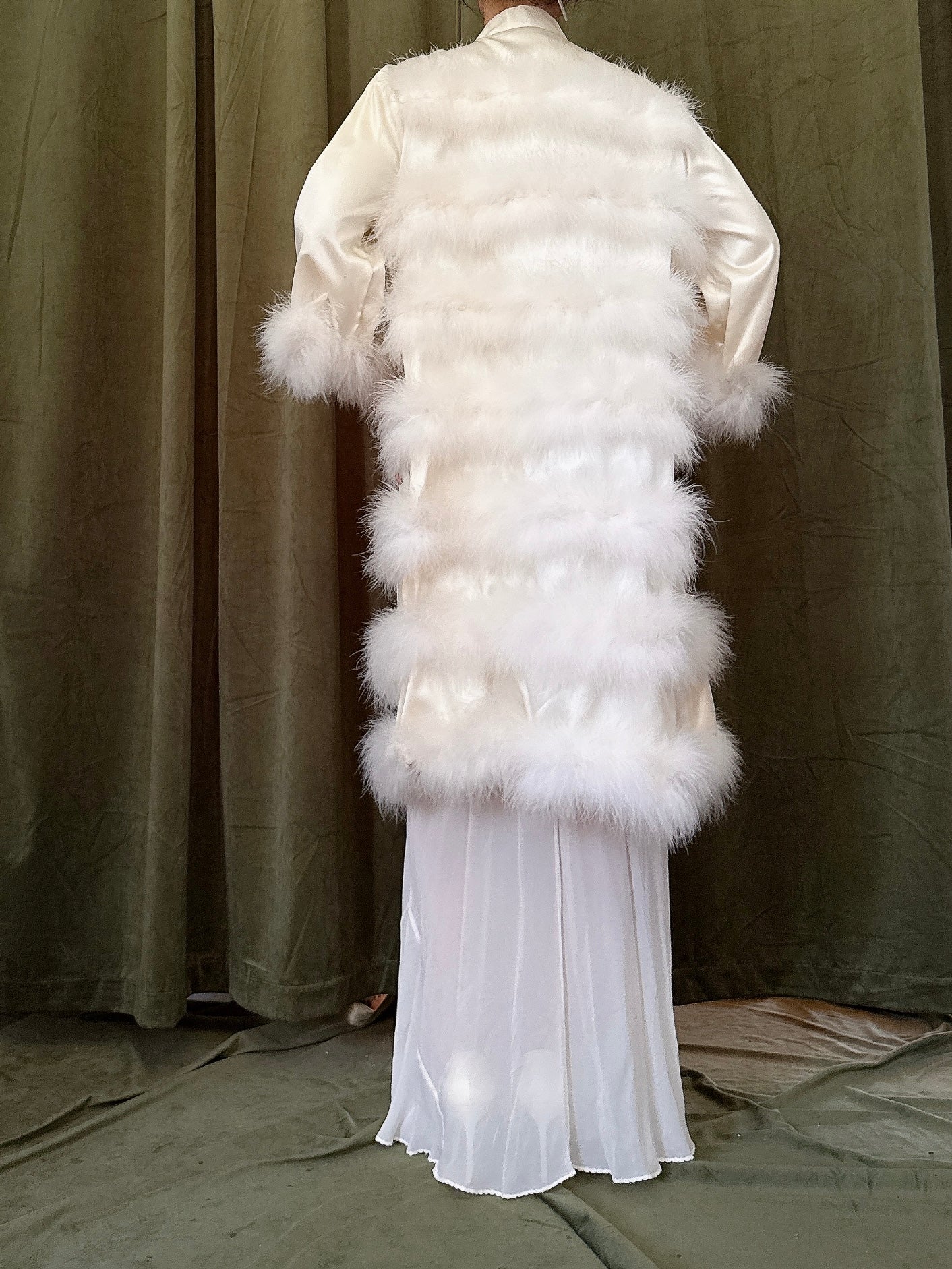 Vintage Satin Marabou Duster - M